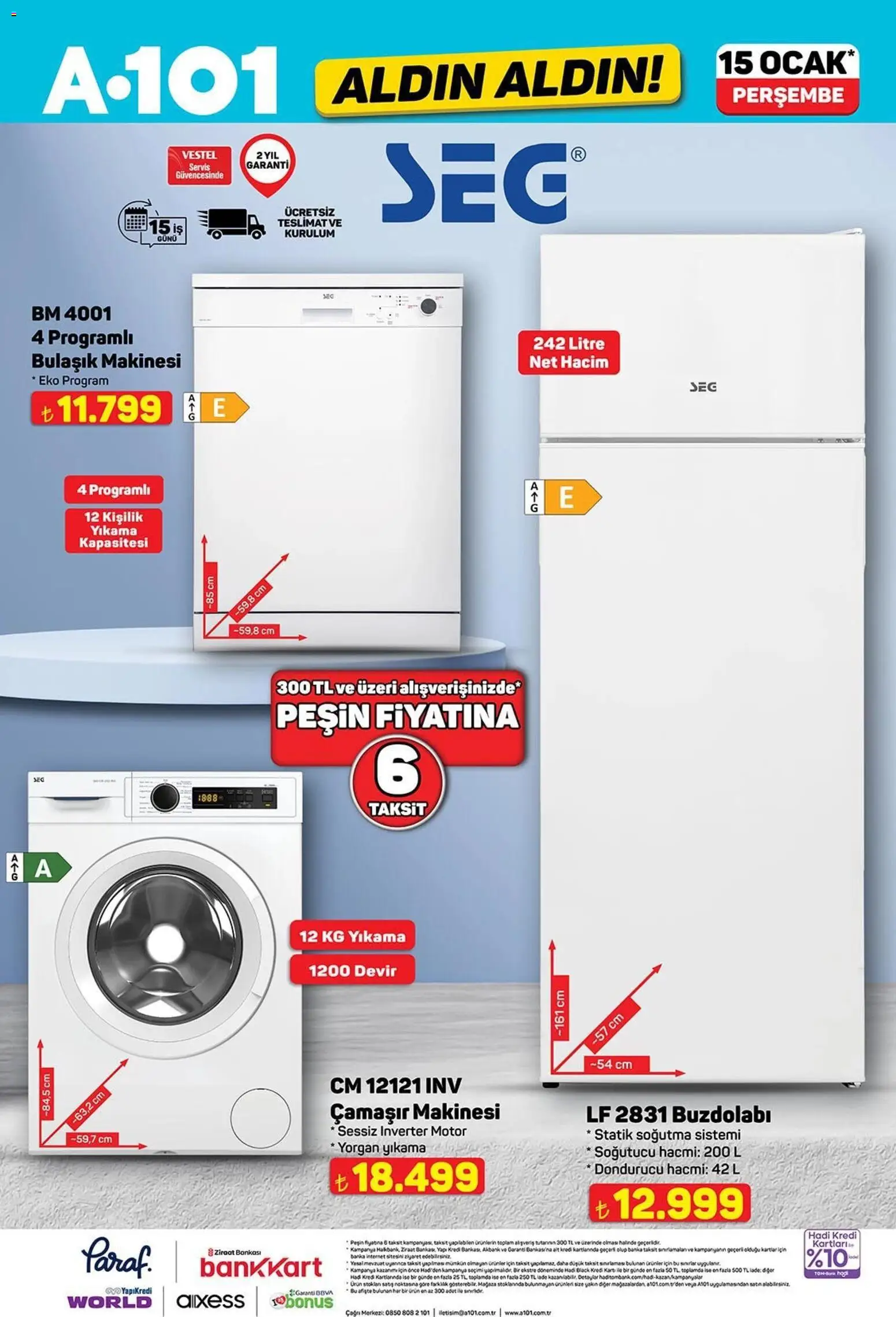 A101 Katalog Aldın Aldın - 15.01.2026 tarihinden itibaren geçerlidir | Sayfa: 6 | Ürünler: Buzdolabı, Dondurucu, Çamaşır makinesi, Bulaşık makinesi