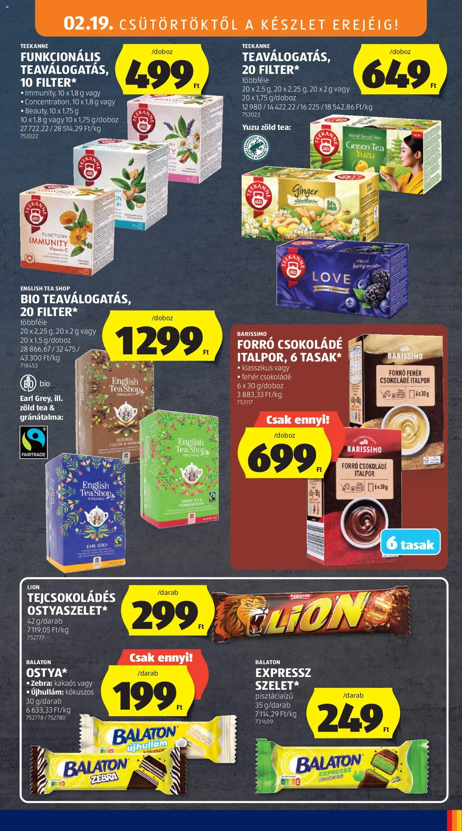 Aldi akciós ujság - amely érvényes a következő dátumtól: 19.02.2026 | Oldal: 17 | Termékek: Zöld tea, Csokoládé, Tea, Italpor