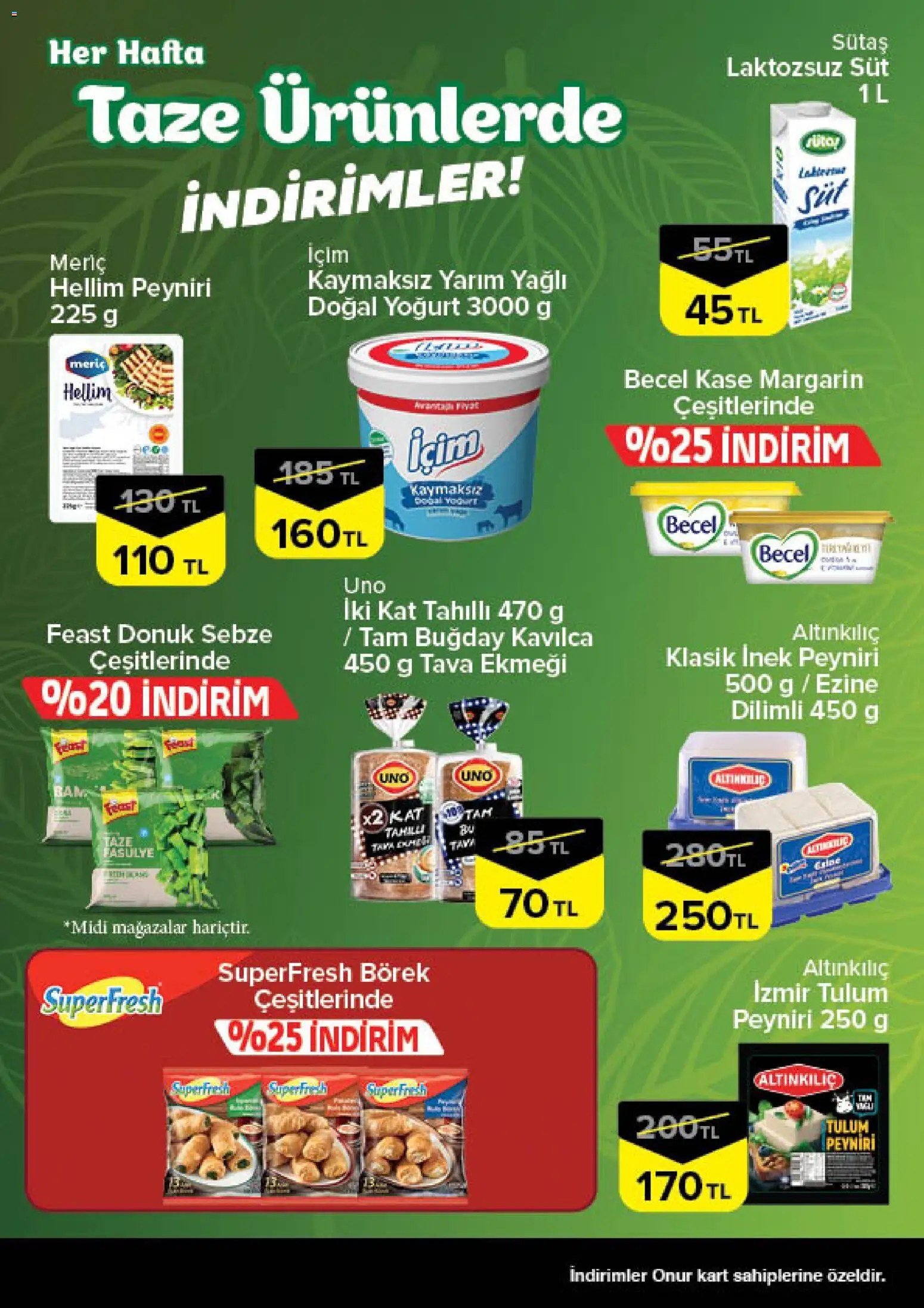 Onur Market - Taze Ürünlerde İndirimler - İstanbul & Trakya - 02.04.2026 tarihinden itibaren geçerlidir | Sayfa: 3 | Ürünler: Kaşe, Süt, Tulum, Sebze