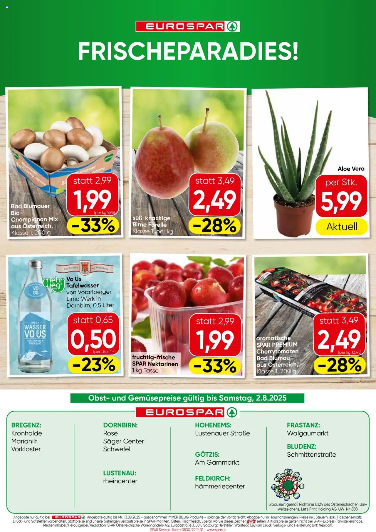 Eurospar Flugblatt - Vorarlberg gültig ab 31.07.2025 | Seite: 16 | Produkte: Wasser, Obst, Birne, Bad