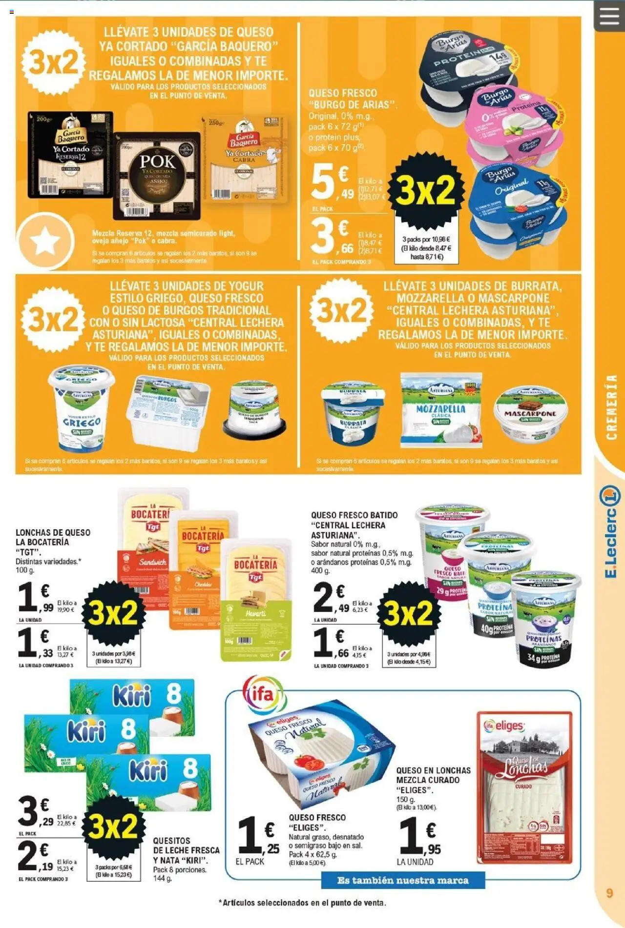 E.Leclerc folleto │ válido desde el 22.10.2025 | Página: 9 | Productos: Leche, Queso, Yogur, Té