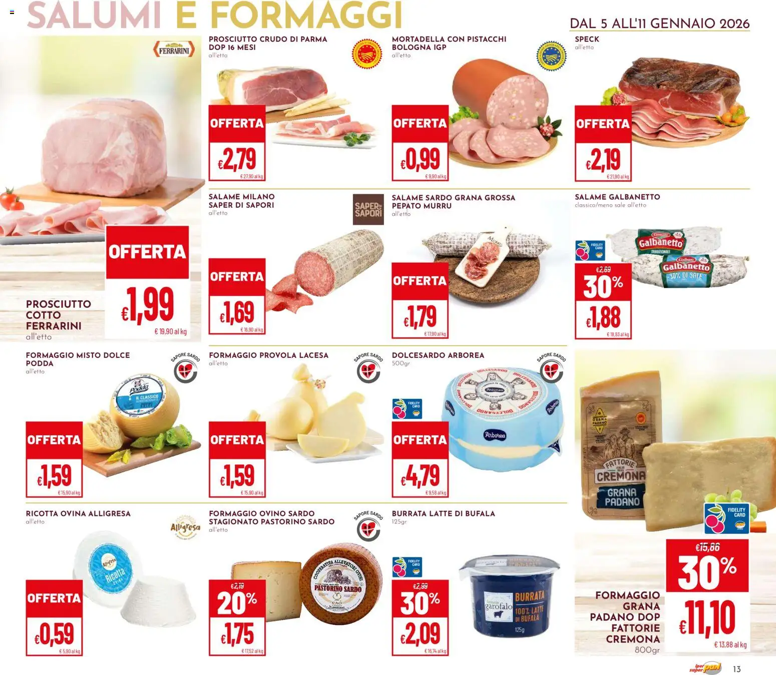 Volantino Pan del 05.01.2026 | Pagina: 13 | Prodotti: Speck, Ricotta, Pistacchi, Burrata