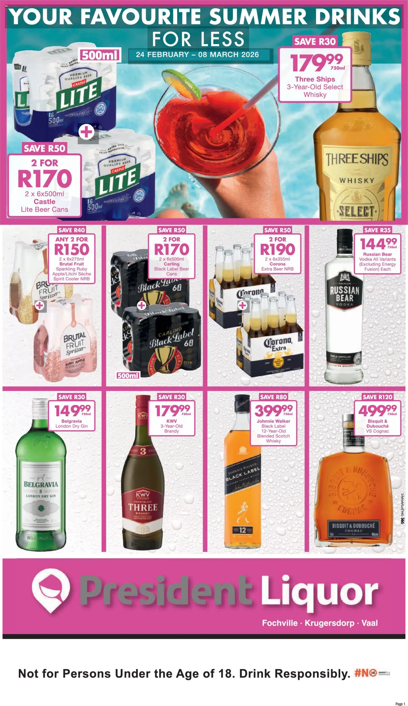 New President Hyper catalogue – valid from 24.02.2026 | Page: 1 | Products: Brandy, Cooler, Gin, Vodka
