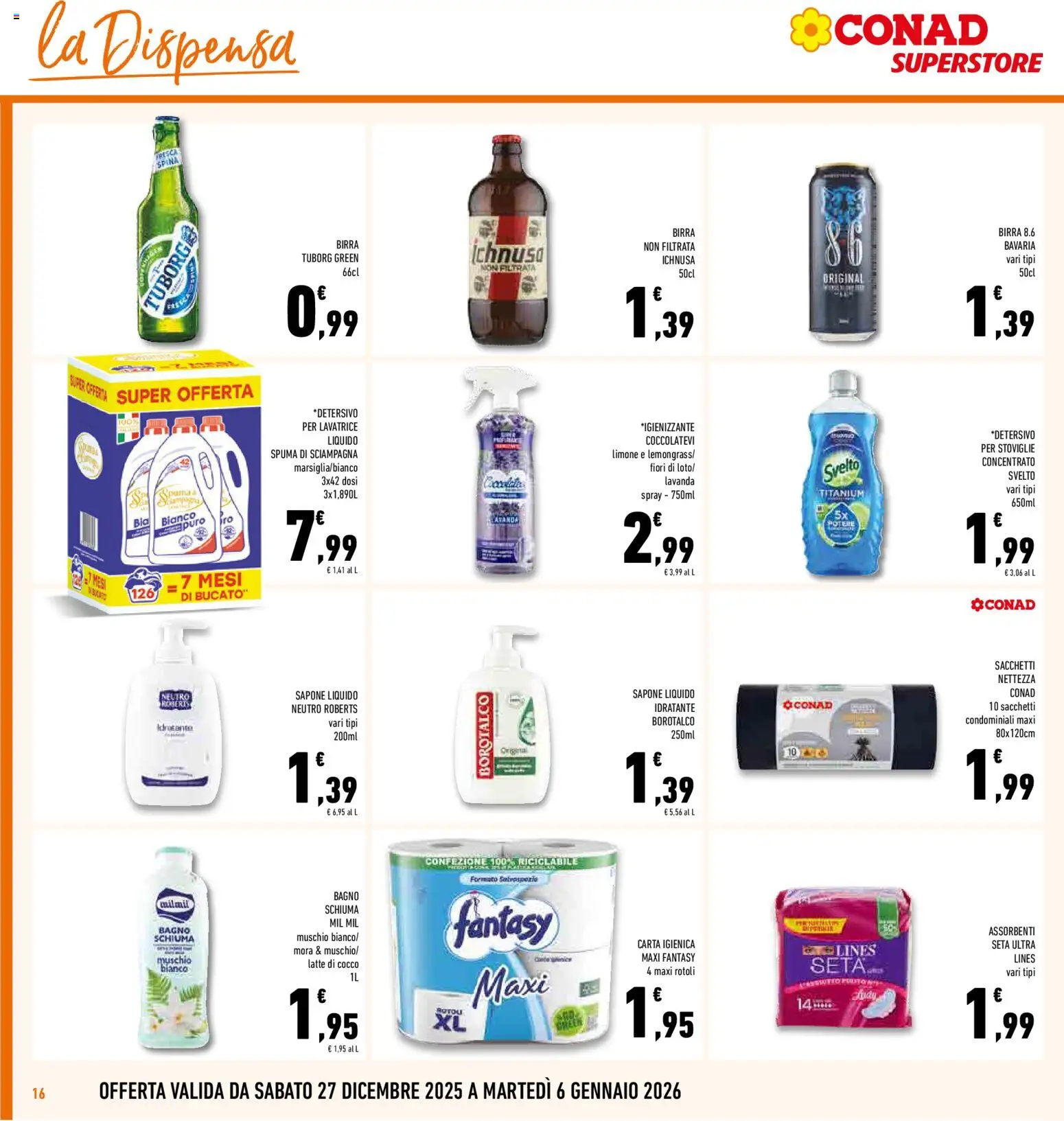 Volantino Conad del 27.12.2025 | Pagina: 16 | Prodotti: Latte, Limone, Lavatrice, Bagno