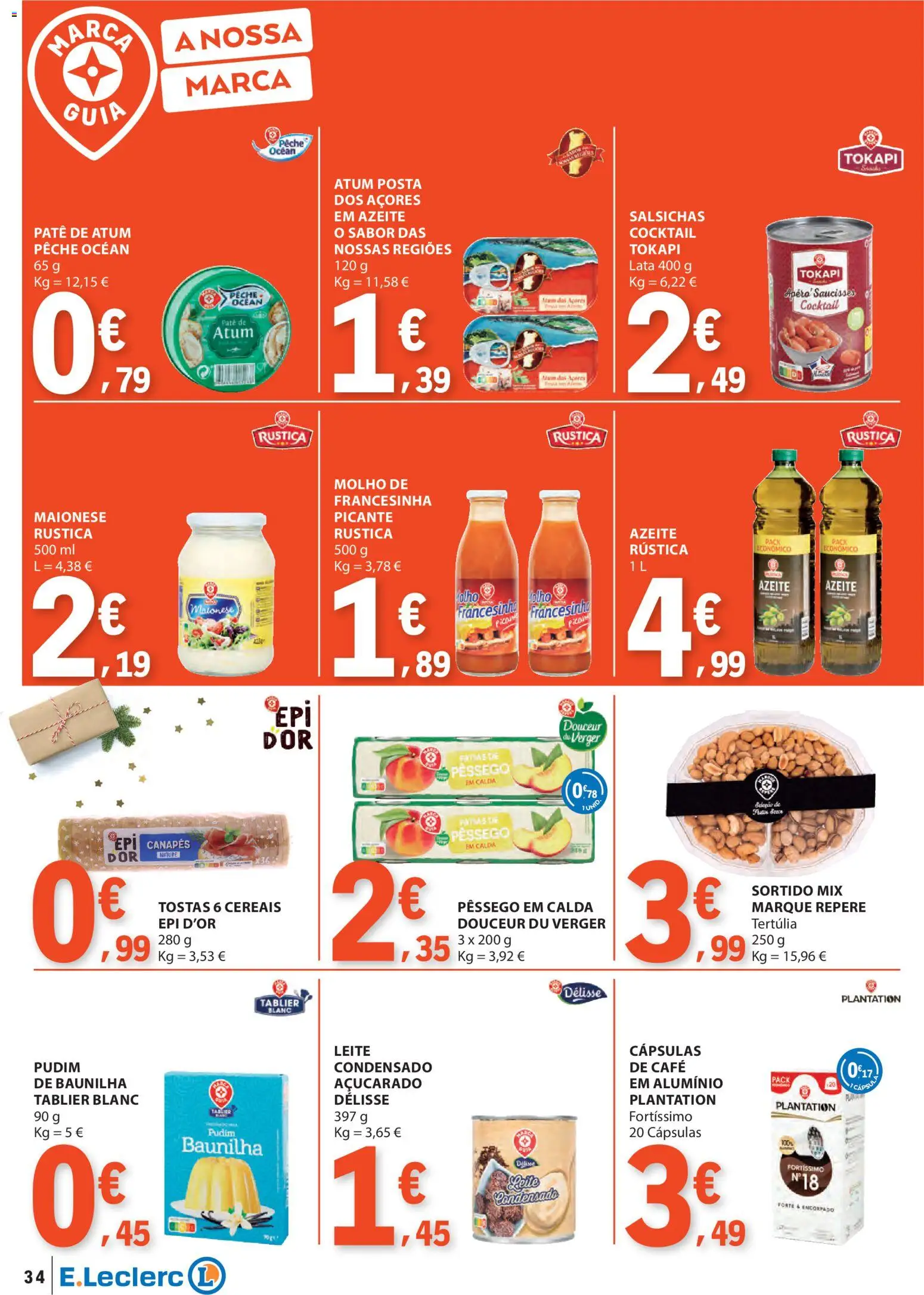 E.Leclerc folheto │ válido de 18.12.2025 | Página: 34 | Produtos: Azeite, Pudim, Leite, Maionese
