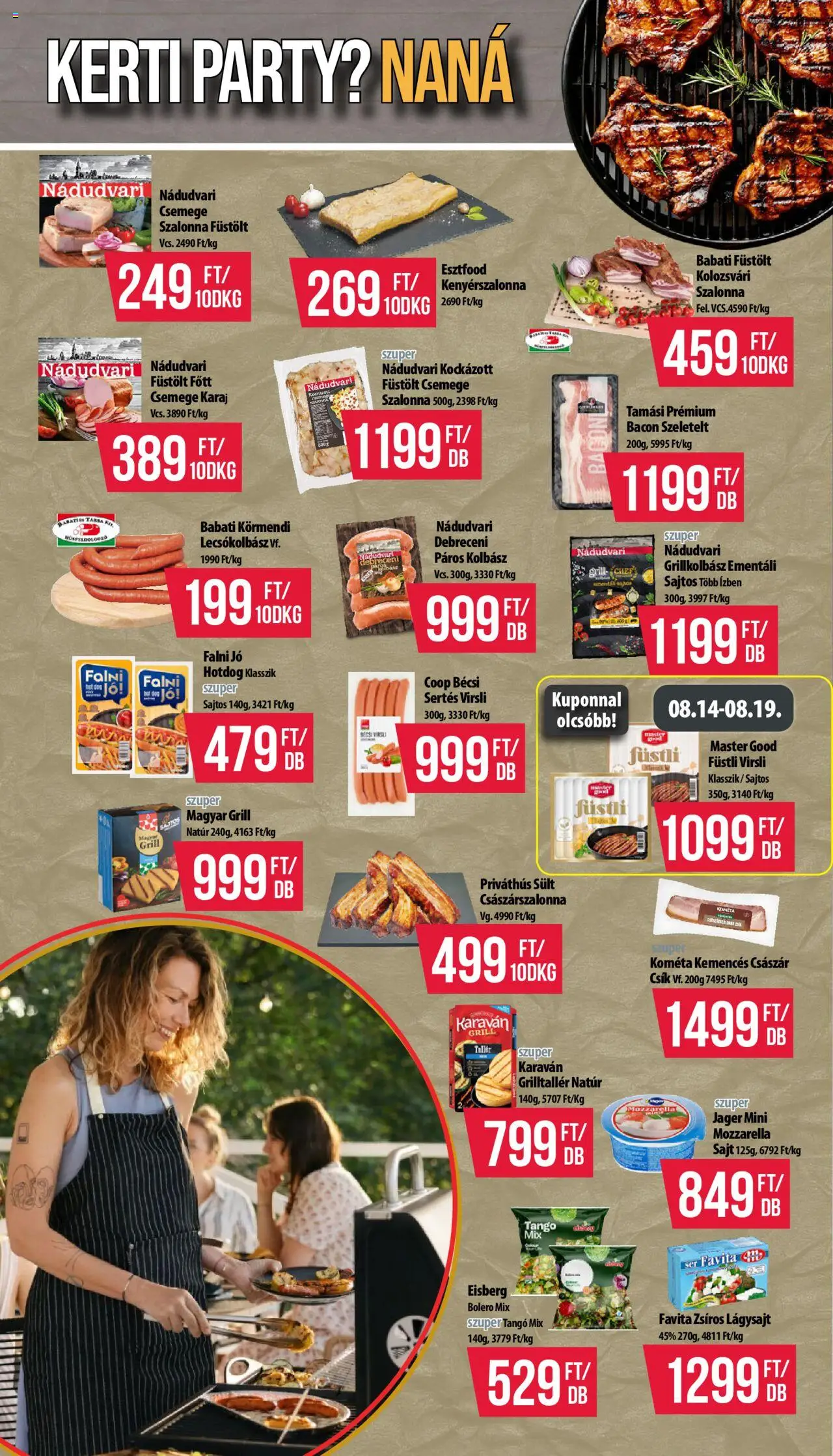 COOP akciós ujság - amely érvényes a következő dátumtól: 14.08.2025 | Oldal: 2 | Termékek: Virsli, Kolbász, Boleró, Karaj