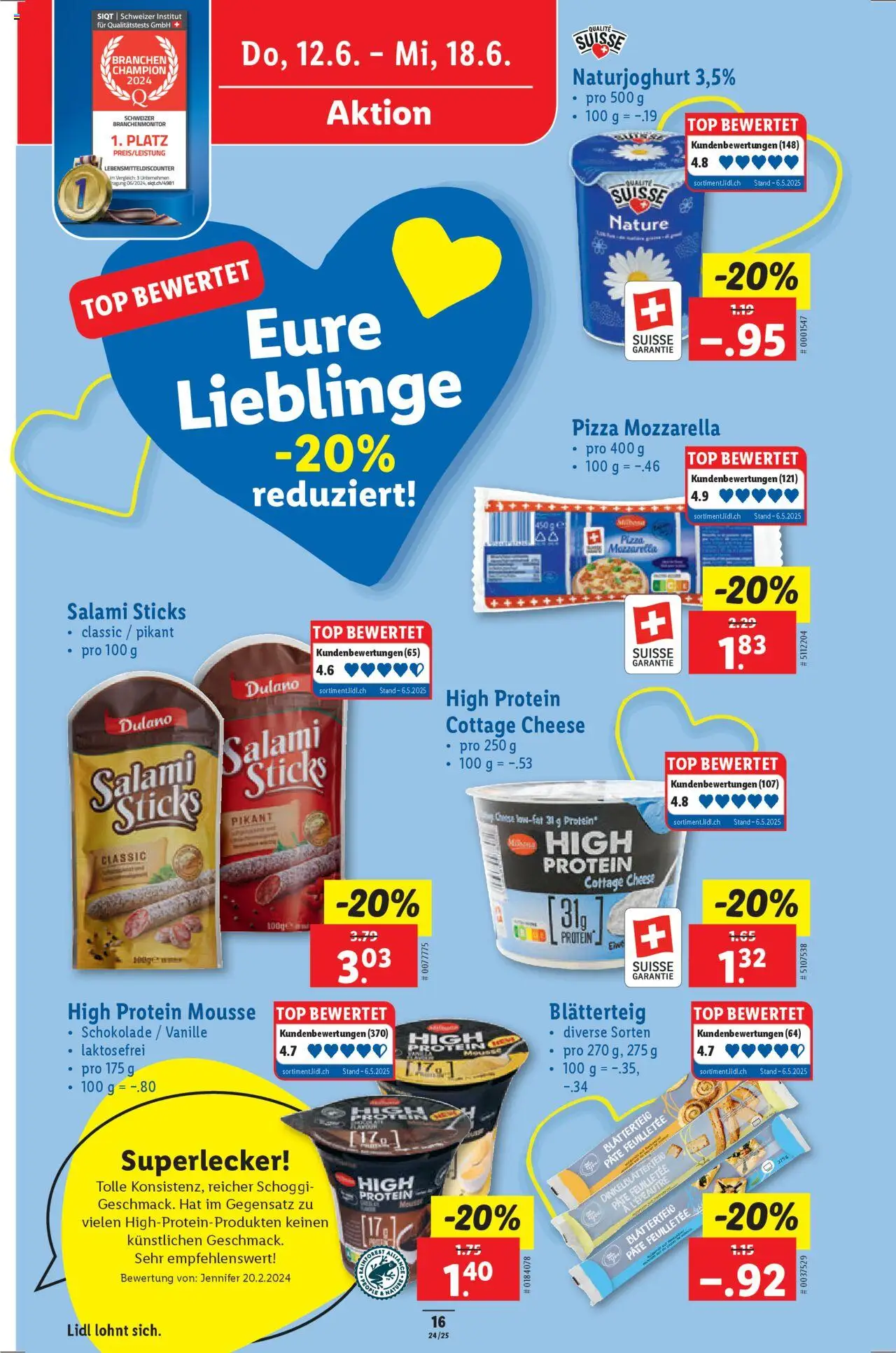 Lidl Aktionen ab 12.06.2025 | Seite: 16 | Produkte: Schokolade, Salami, Pizza, Top