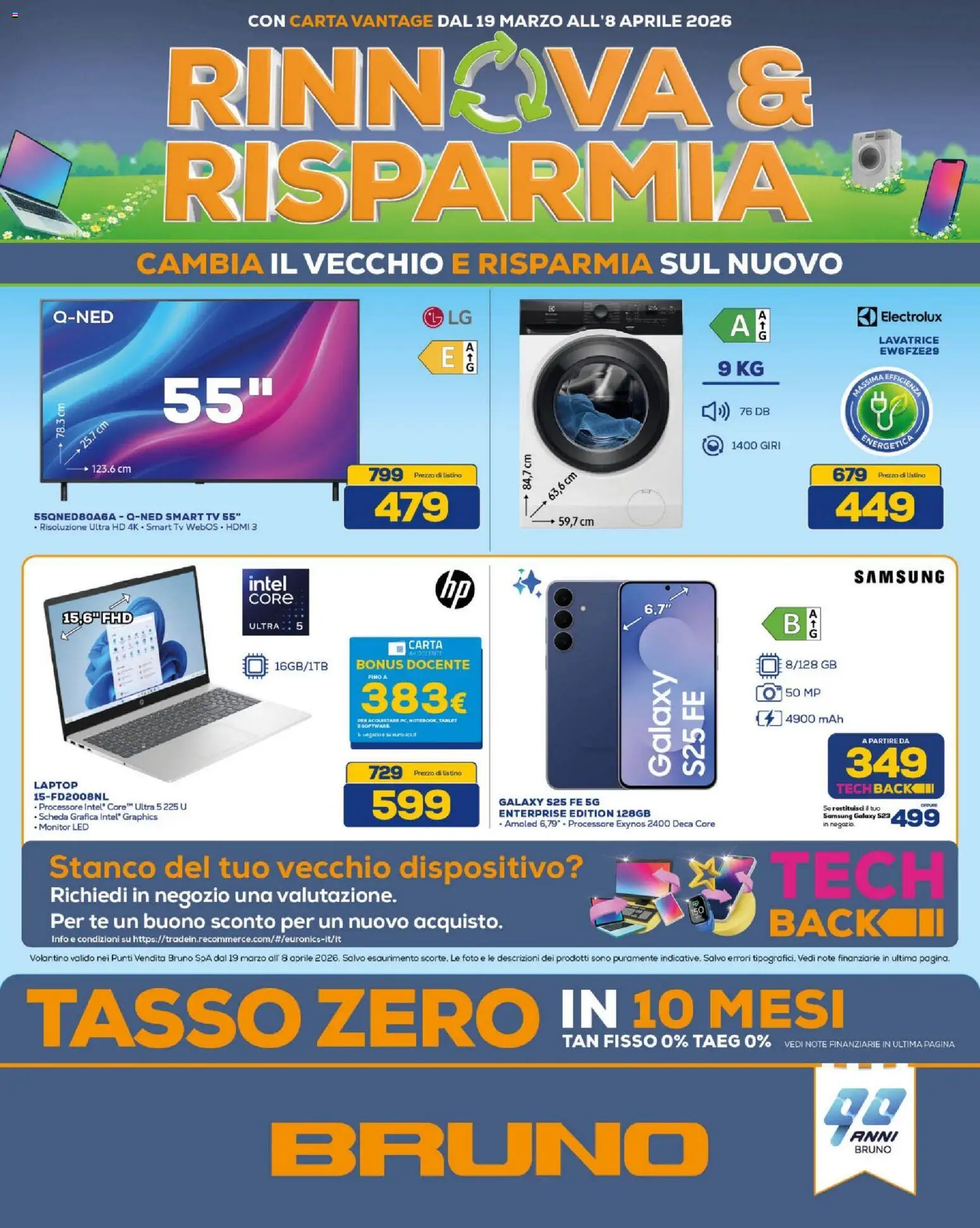 Volantino BRUNO del 19.03.2026 | Pagina: 1 | Prodotti: Monitor, Tè, Lavatrice, Laptop