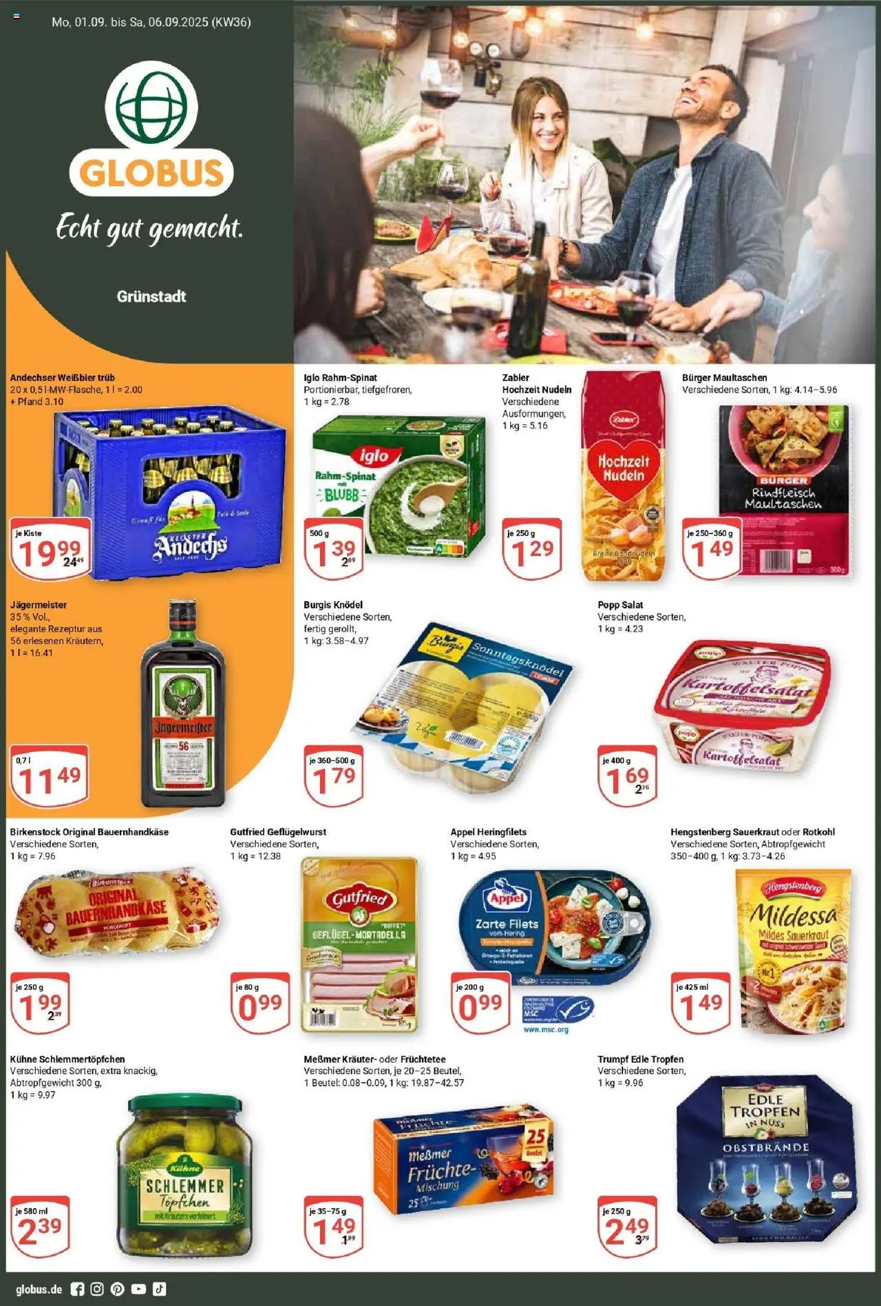 Globus prospekt Grünstadt	 – gültig ab 01.09.2025 | Seite: 1 | Produkte: Rotkohl, Iglo, Jägermeister, Salat