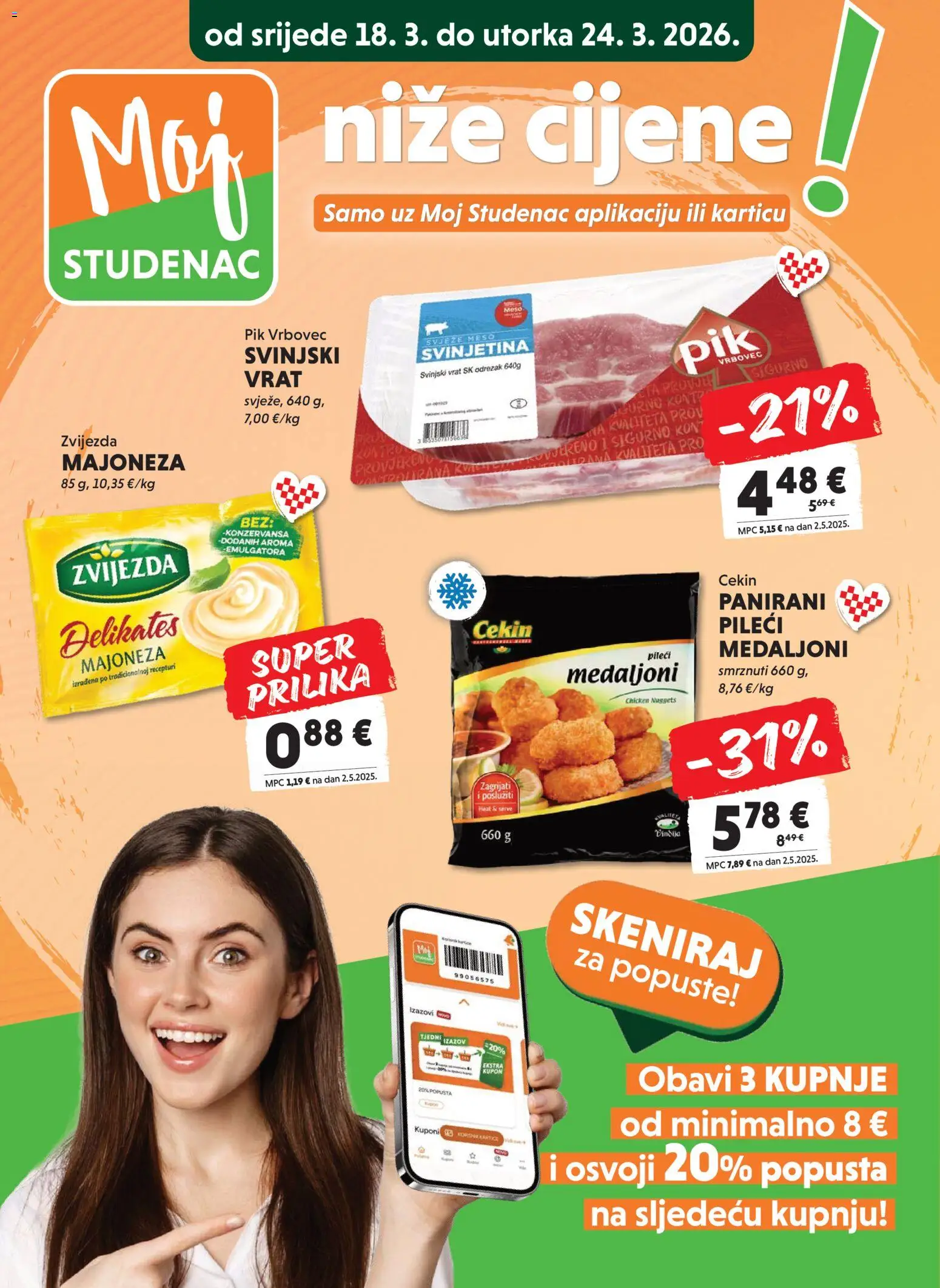 Studenac katalog | vrijedi od 18.03.2026 | Stranica: 1 | Proizvodi: Meso, Svinjetina, Majoneza, Pik Vrbovec