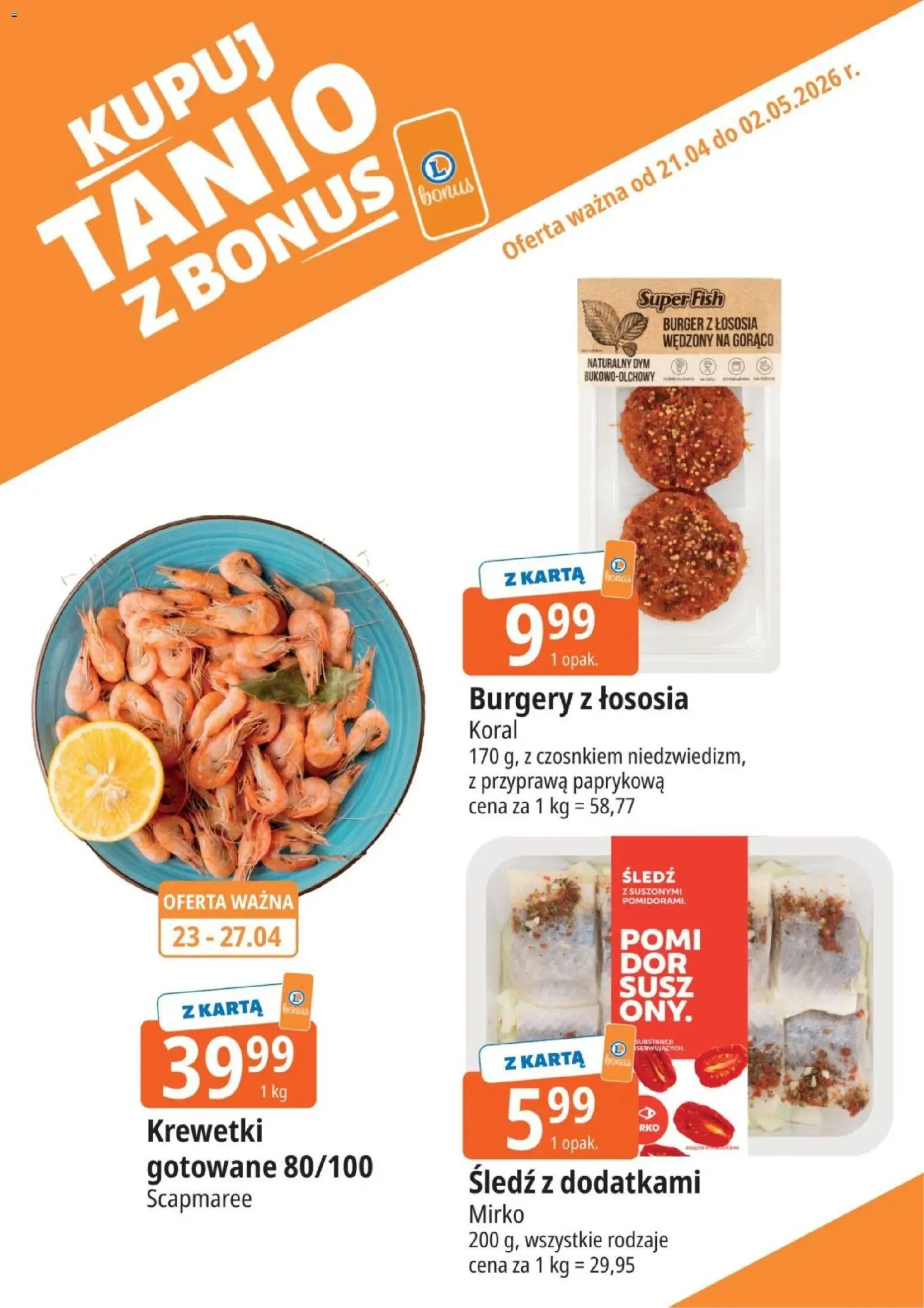 E.Leclerc gazetka - Kupony dodatkowe od 21.04.2026 | Strona: 12 | Produkty: Karta, Śledź, Krewetki, Krewetki gotowane