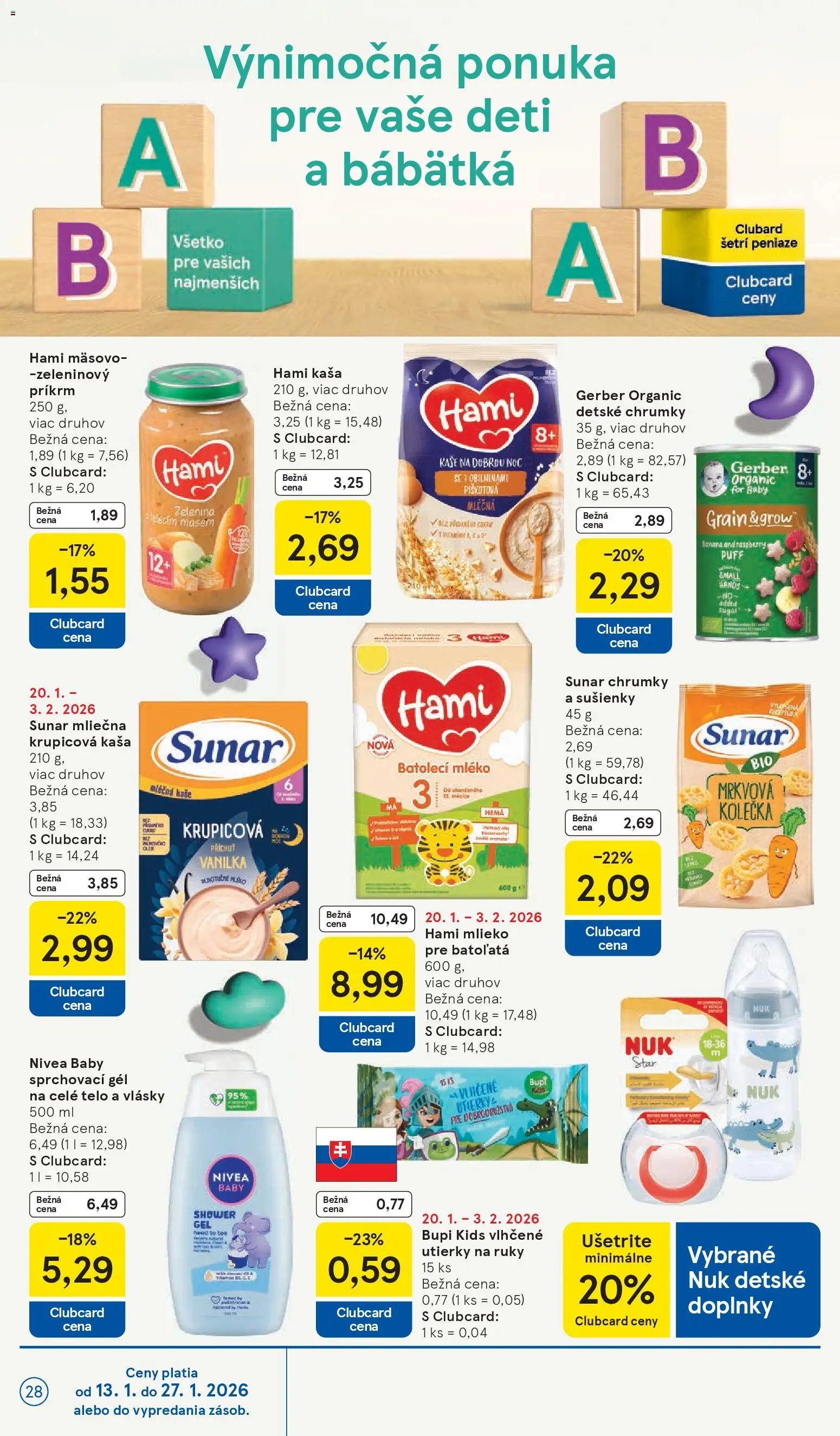 Nové Tesco akcie – leták je platný od 21.01.2026 | Strana: 28 | Produkty: Mlieko, Nivea, Sunar