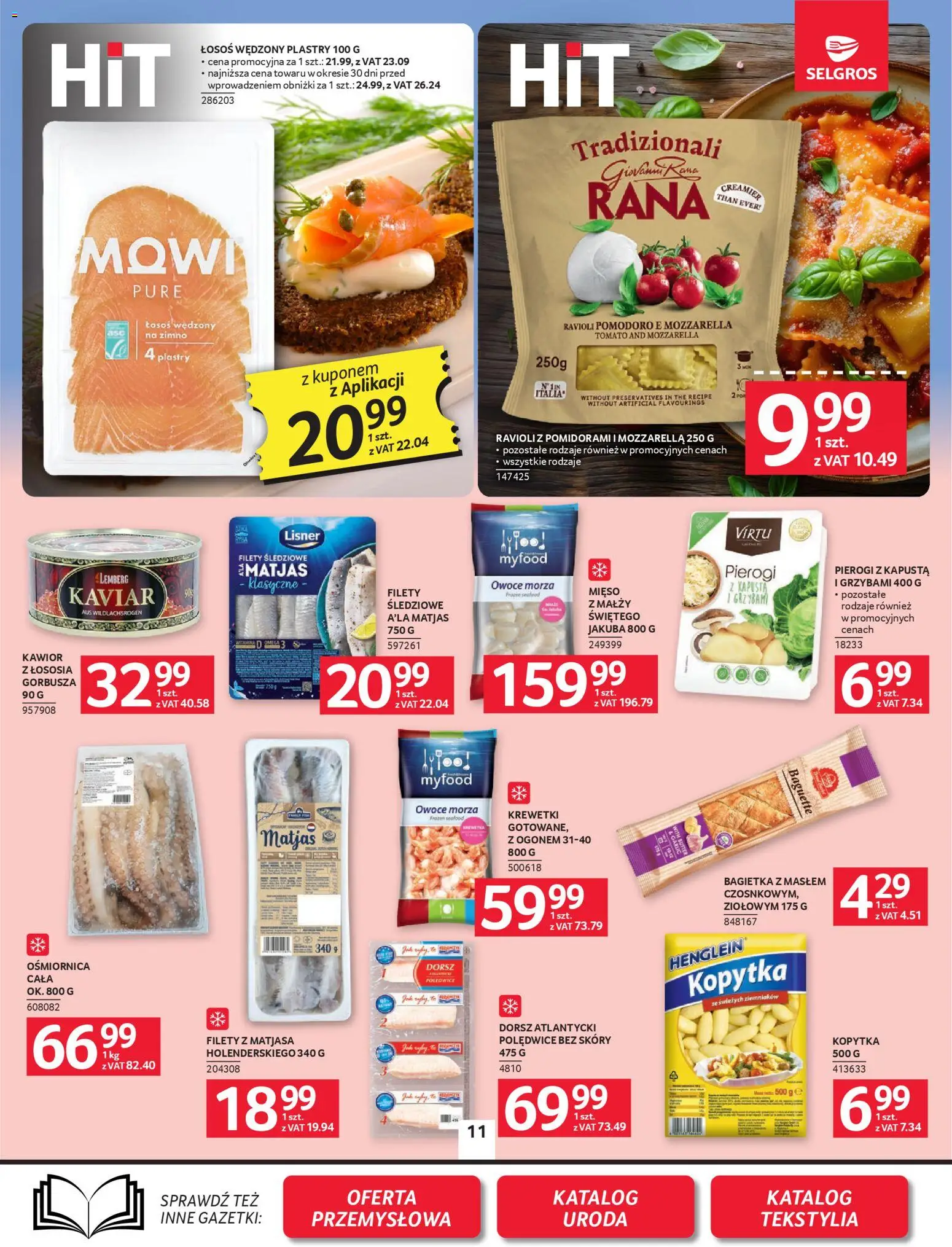Selgros cash&carry gazetka od 23.04.2026 | Strona: 11 | Produkty: Łosoś wędzony, Mięso, Krewetki, Kopytka