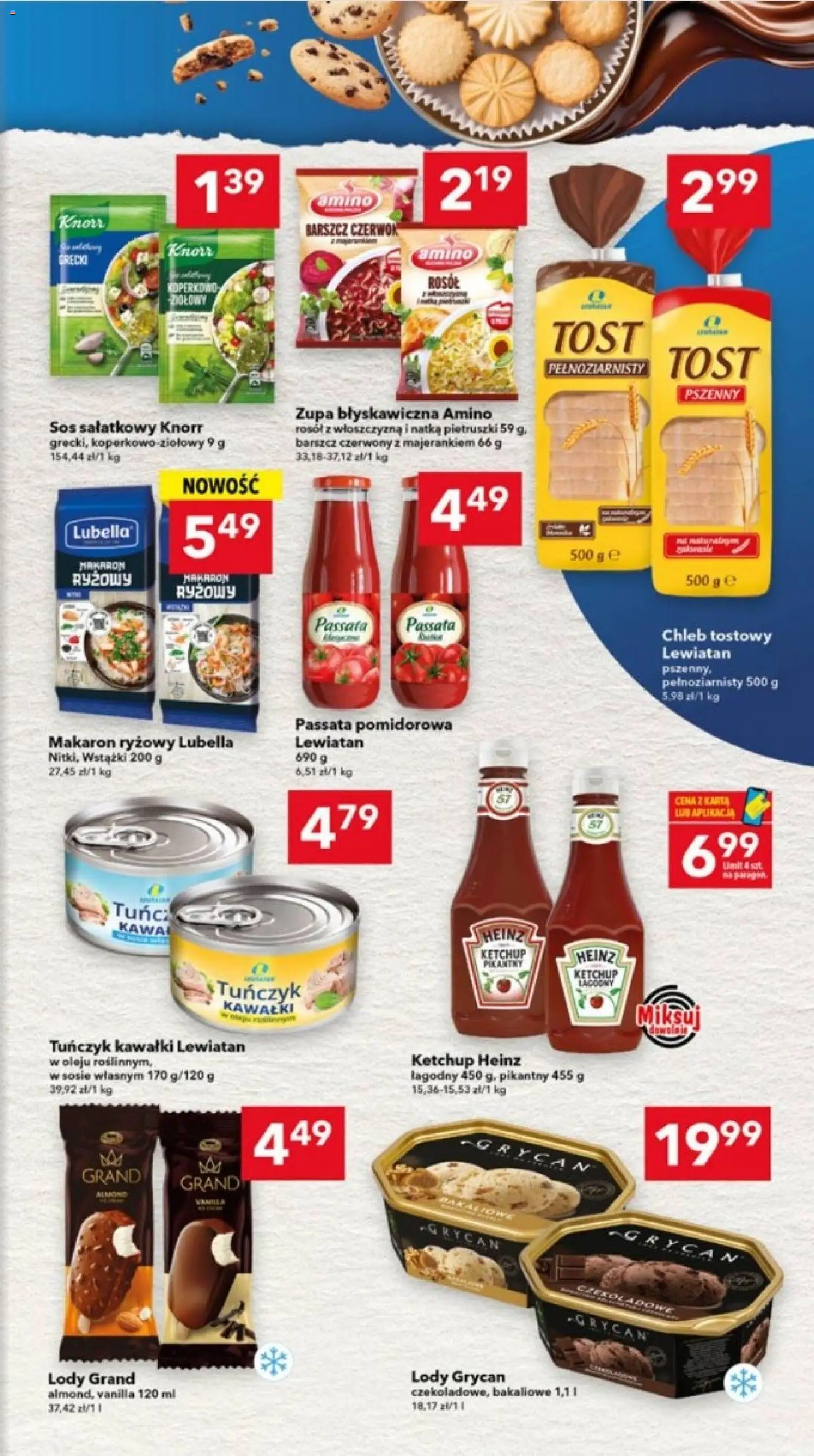 Lewiatan gazetka - Lublin od 09.04.2026 | Strona: 5 | Produkty: Karta, Chleb tostowy, Makaron, Lody