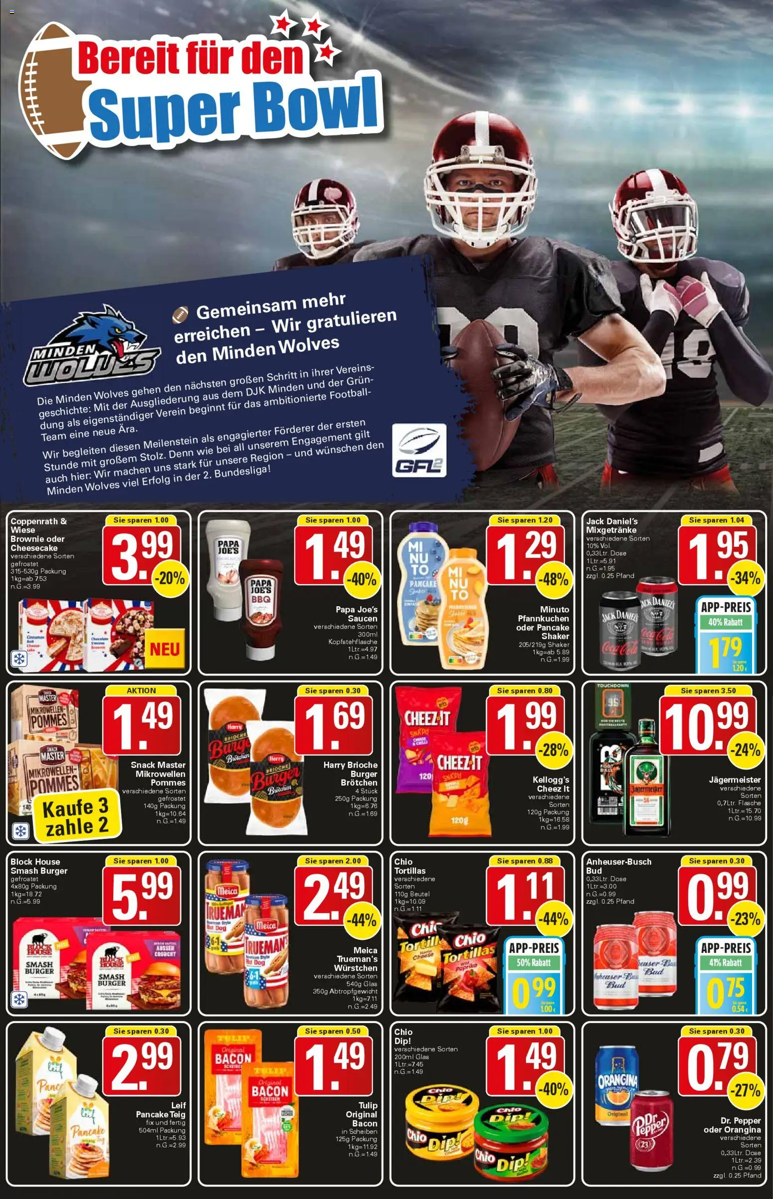 WEZ Prospekt – gültig ab 02.02.2026 | Seite: 2 | Produkte: Pane, Jack Daniel's, Meica, Football