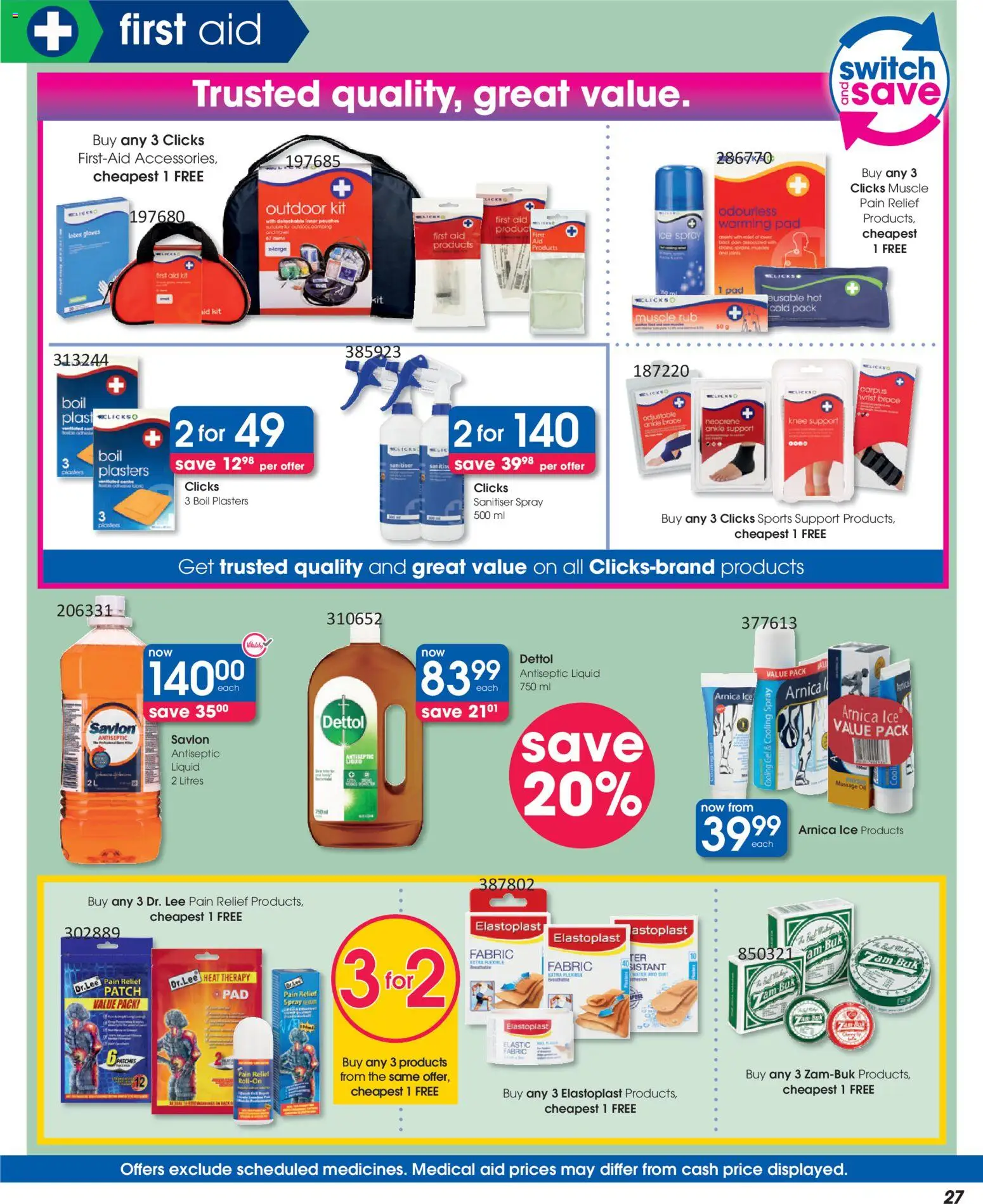 New Clicks catalogue – valid from 30.12.2025 | Page: 27 | Products: Gloves, Antiseptic liquid, Oil, Sanitiser