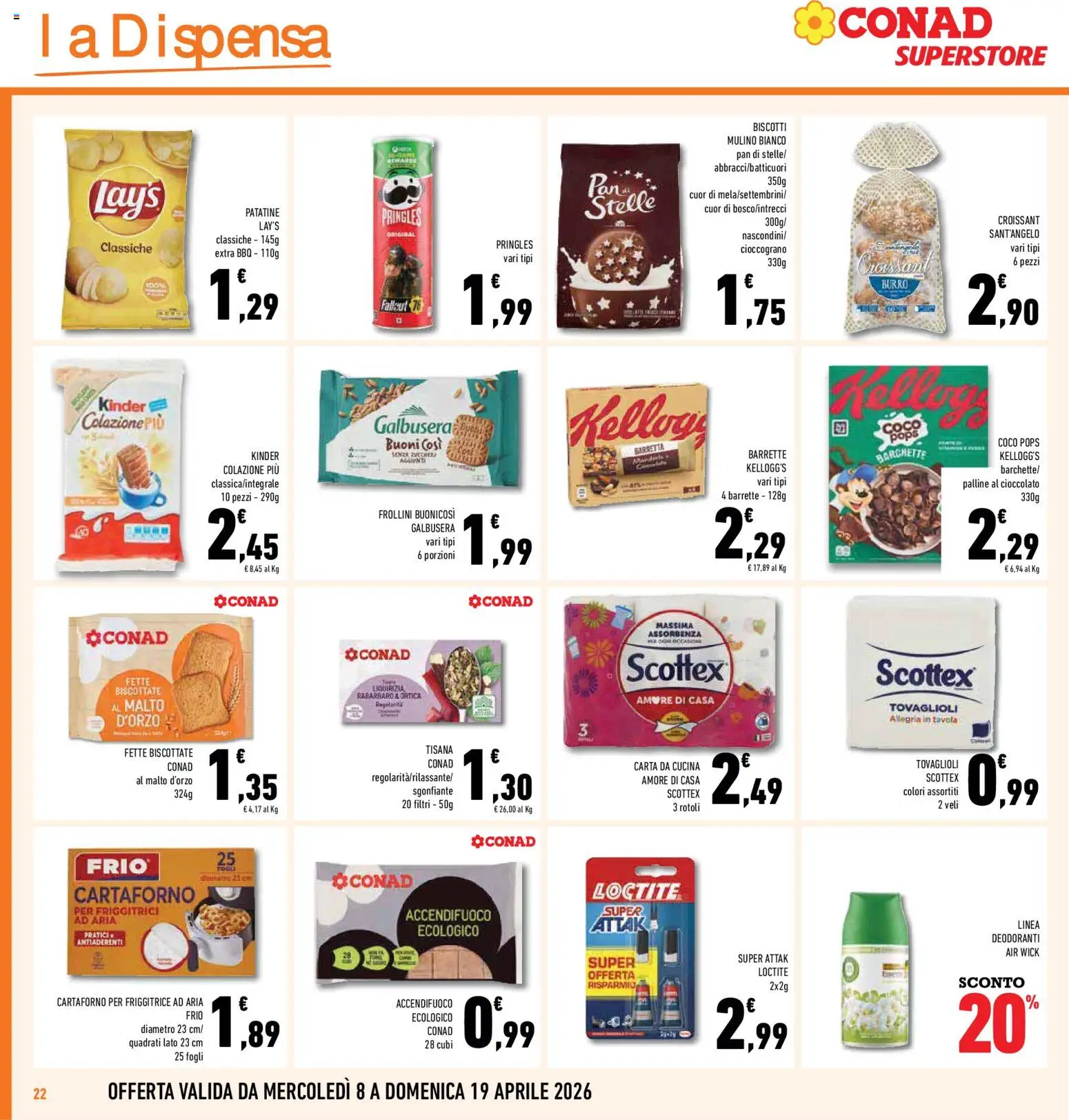 Volantino Conad del 08.04.2026 | Pagina: 22 | Prodotti: Friggitrice ad aria, Cioccolato, Patatine, Frollini