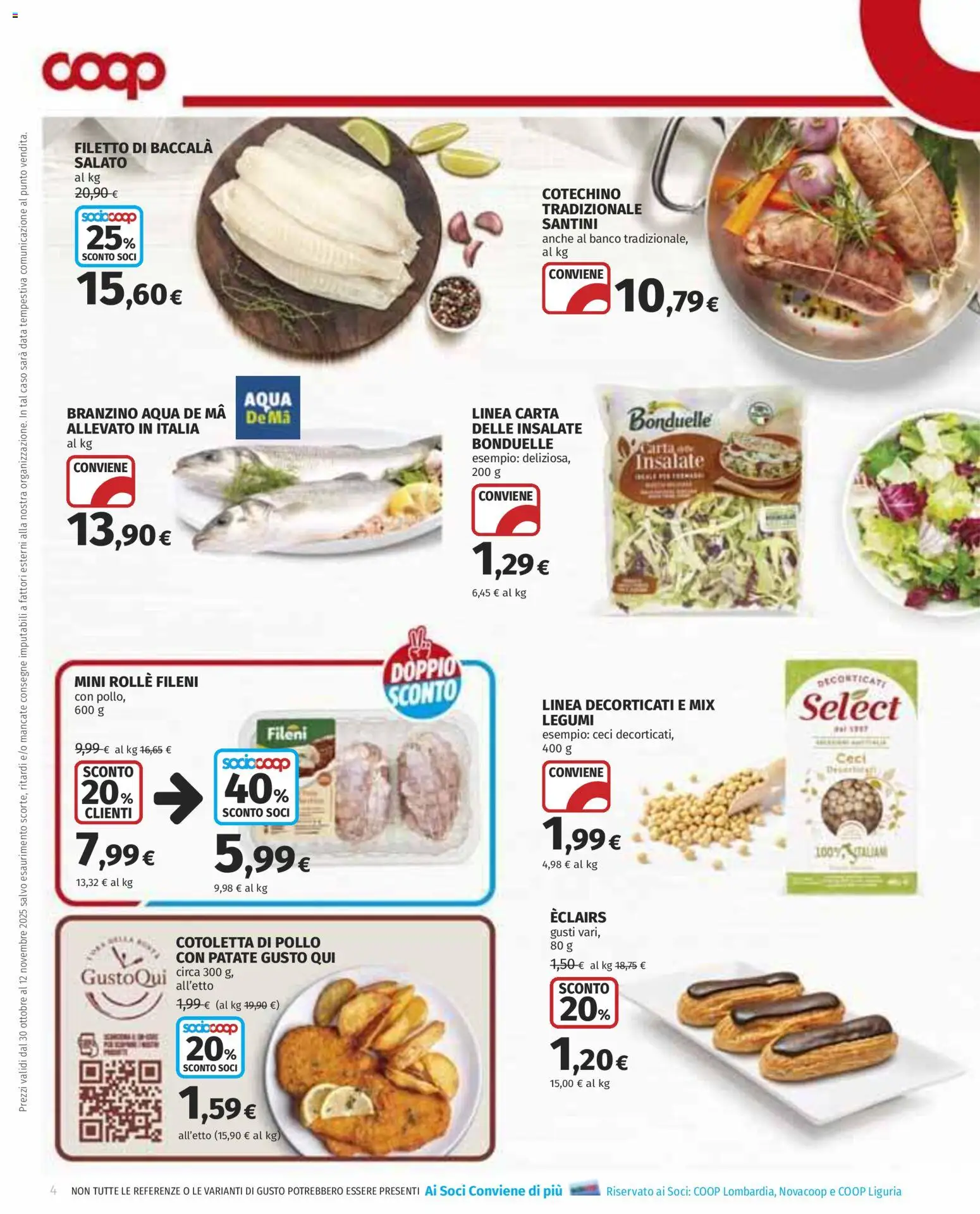 Volantino COOP del 30.10.2025 | Pagina: 4 | Prodotti: Ceci, Branzino, Data, Cotechino