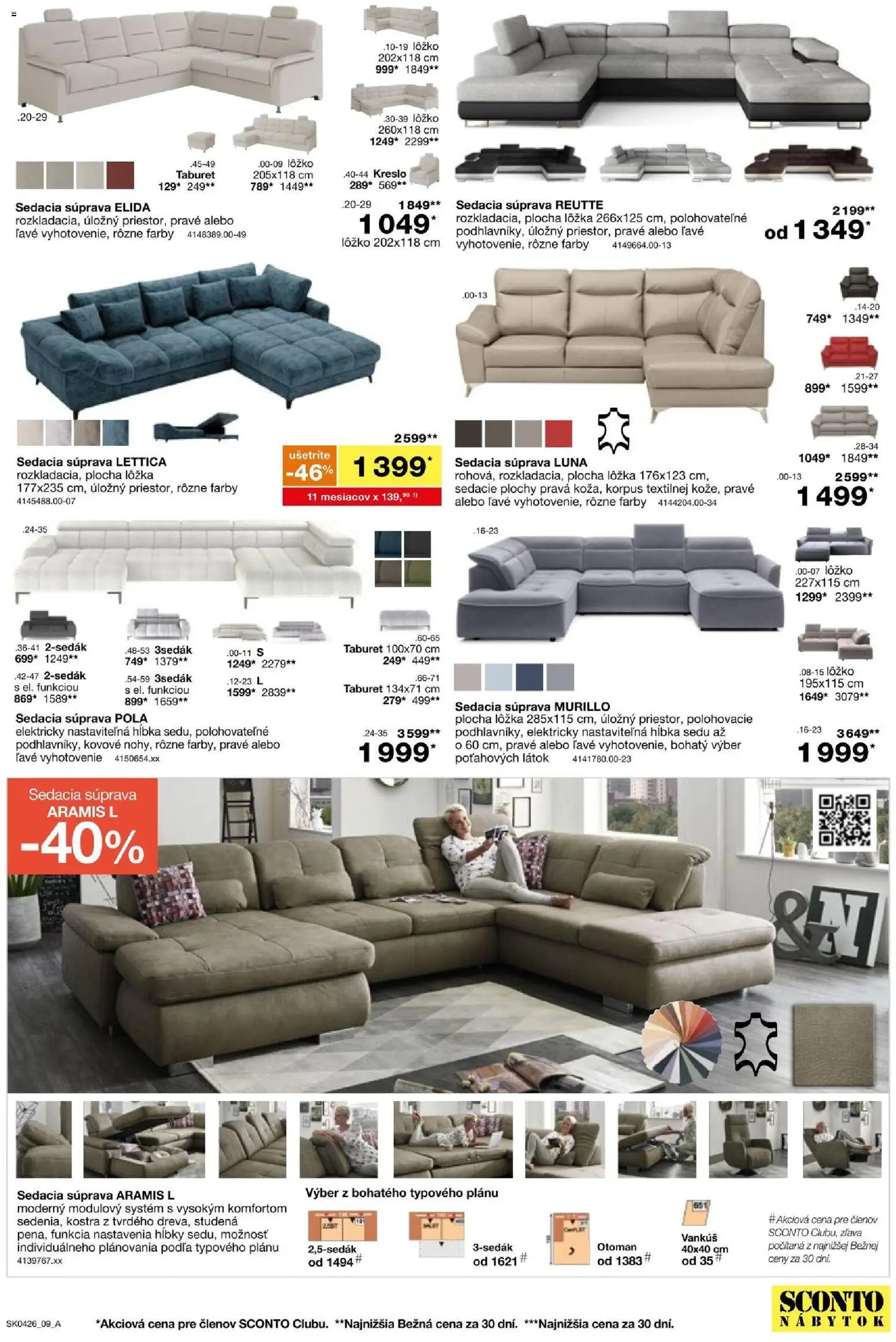 Nové Sconto nábytok akcie – leták je platný od 04.03.2026 | Strana: 9 | Produkty: Nábytok, Sedacia súprava, Vankúš, Taburet