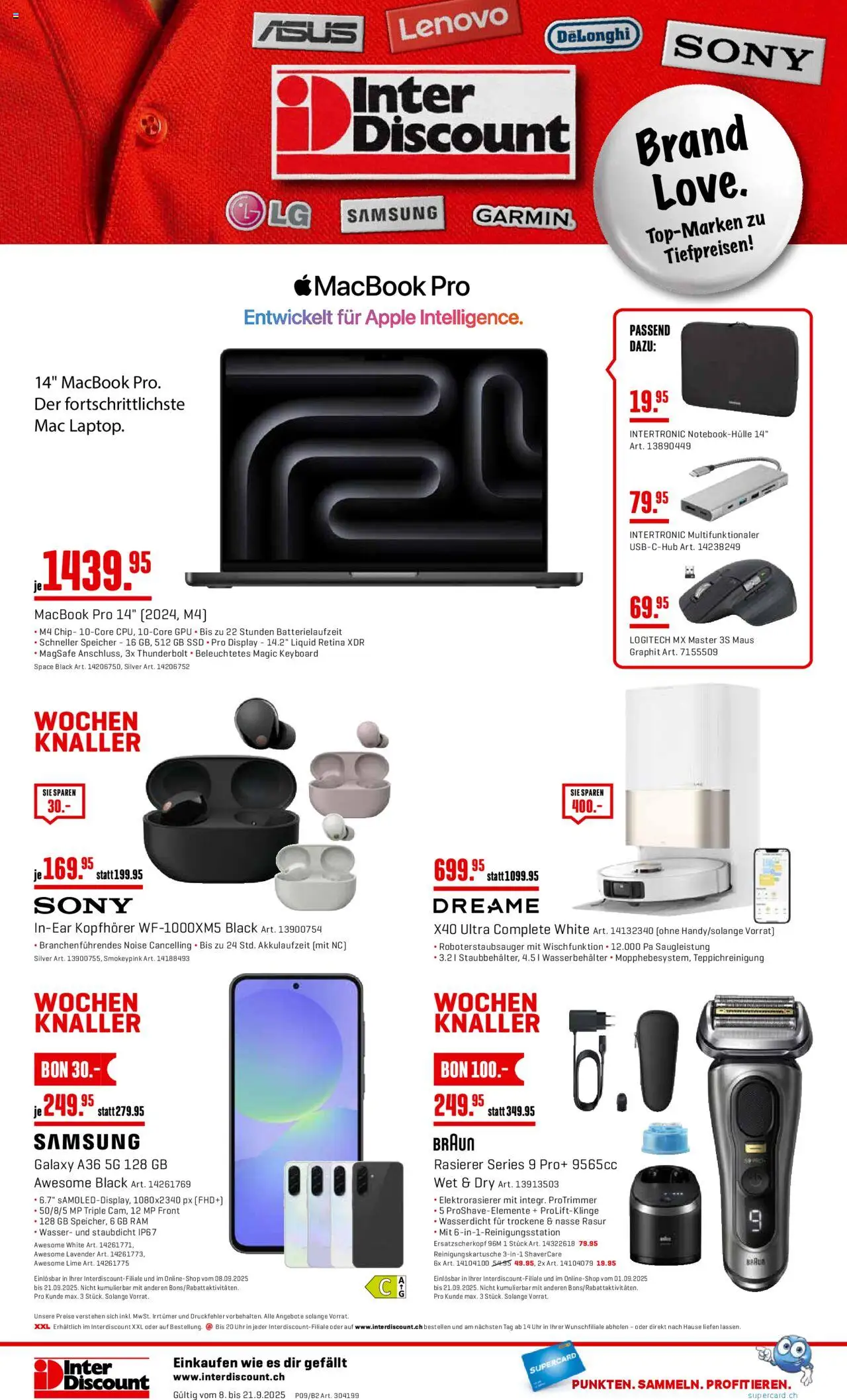 Interdiscount Aktionen Brand Love – gültig ab 08.09.2025 | Seite: 32 | Produkte: Rasierer, Kopfhörer, Macbook, Sony