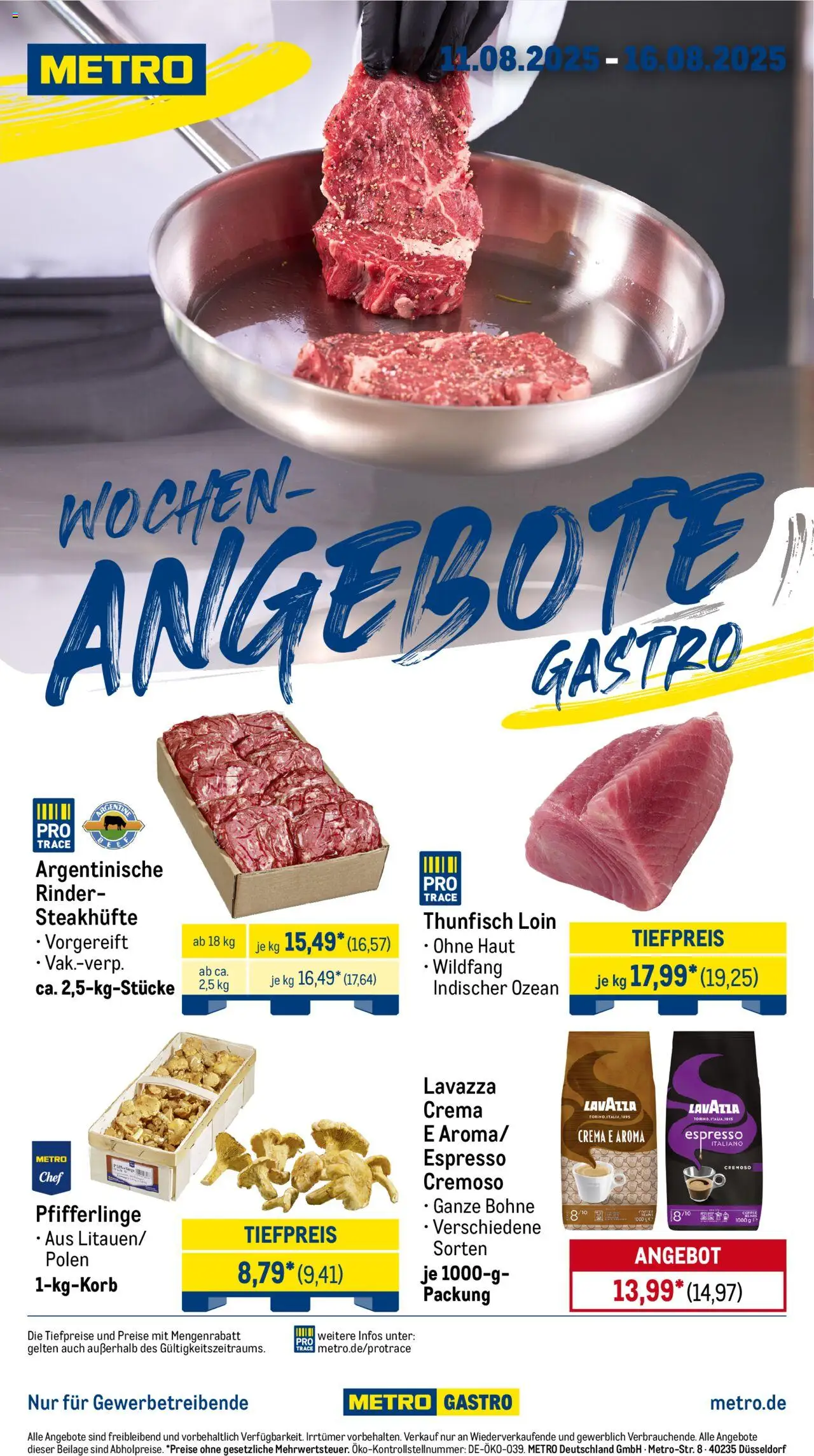 Metro Wochen-Angebote Gastro - gültig ab dem 11.08.2025 | Seite: 1 | Produkte: Lavazza, Thunfisch, Pfifferlinge