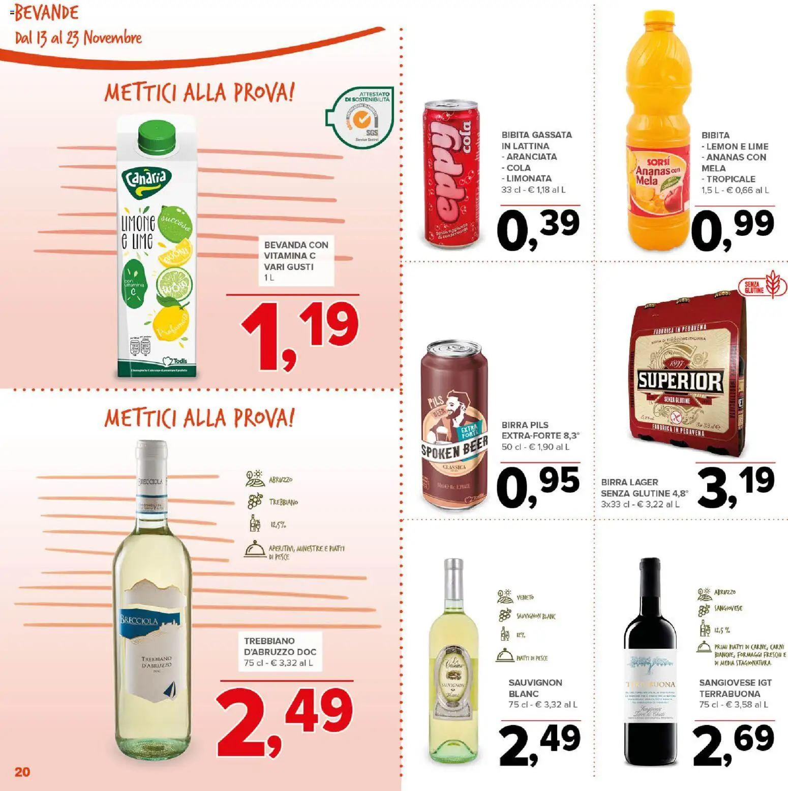 Volantino Todis del 13.11.2025 | Pagina: 20 | Prodotti: Birra, Pesce, Limonata, Bibita