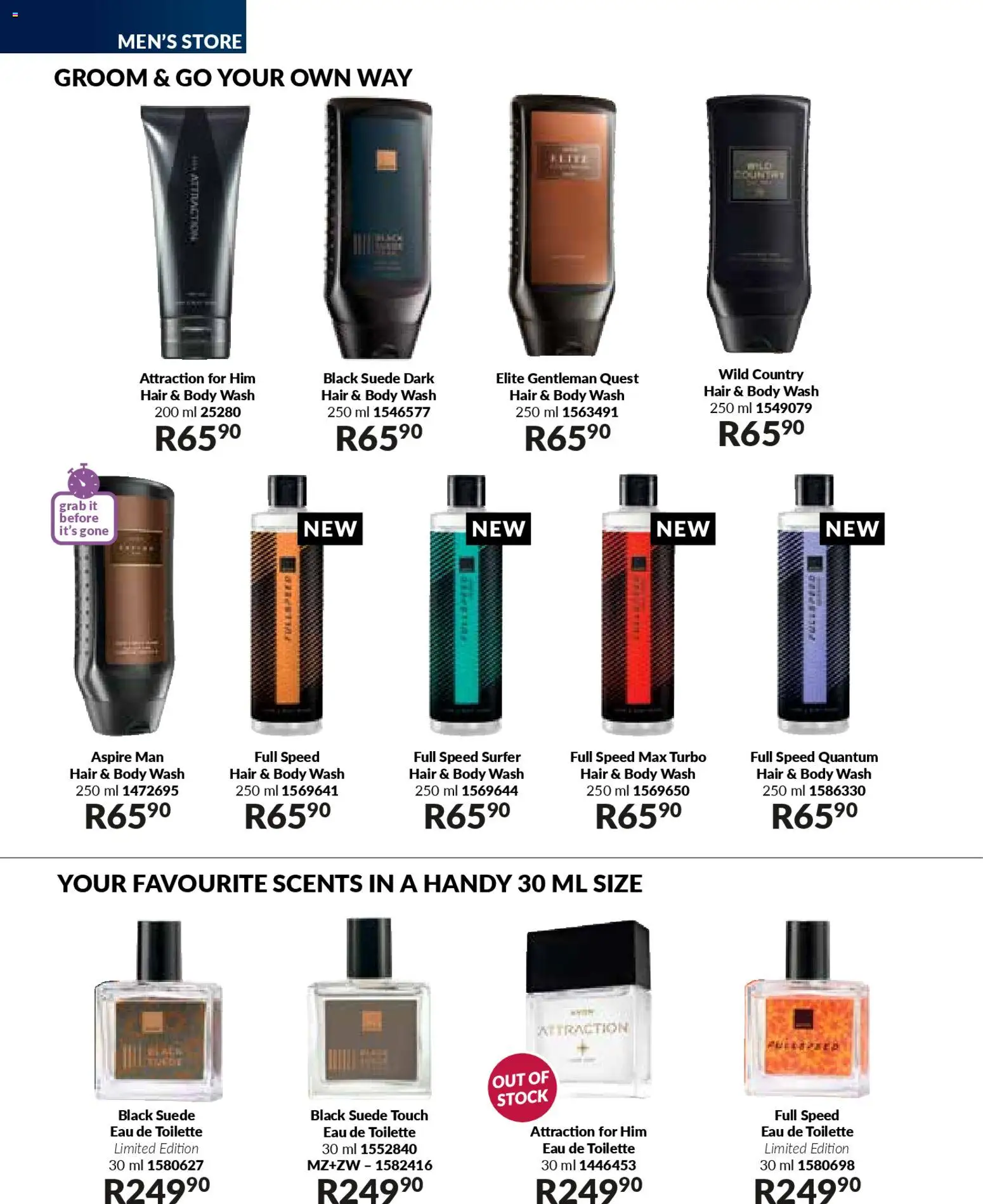 New Avon catalogue – valid from 01.01.2026 | Page: 110 | Products: Eau de toilette, Stock, Body wash