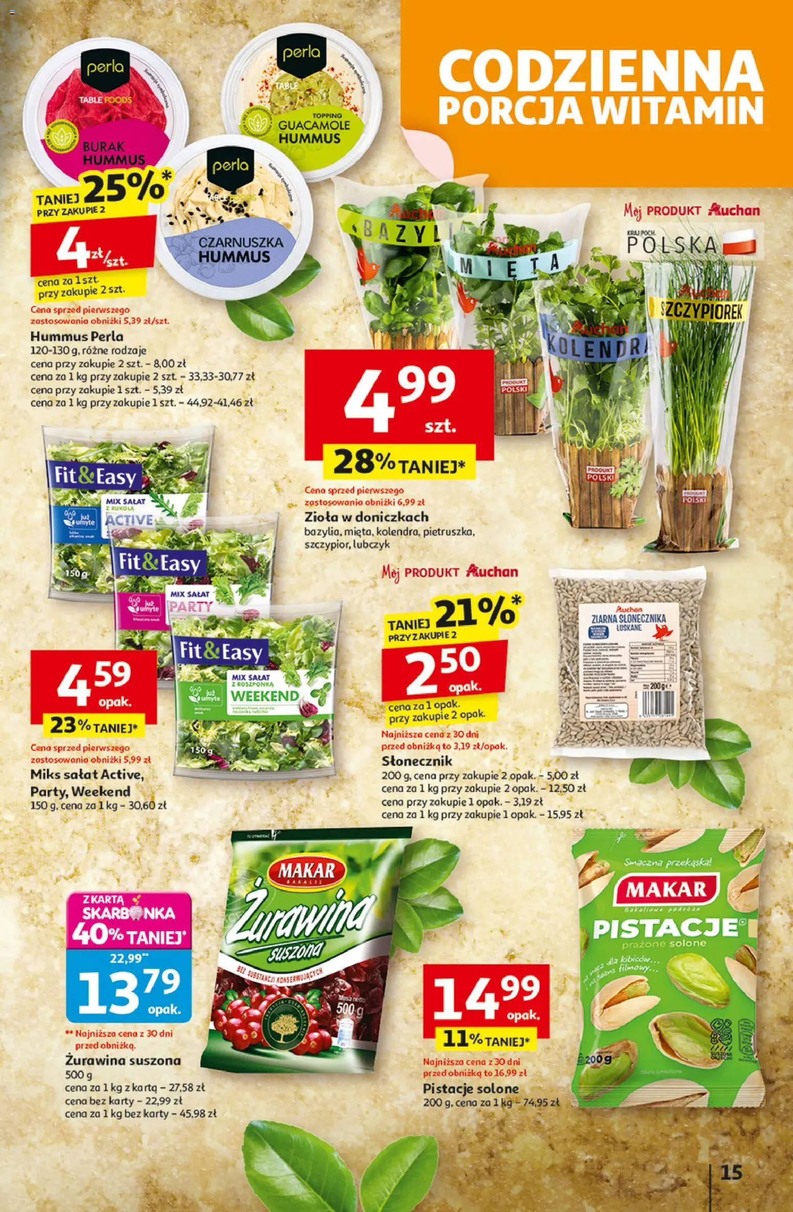 Auchan Black Friday od 06.11.2025 | Strona: 15 | Produkty: Rukola, Słonecznik, Hummus, Mix sałat