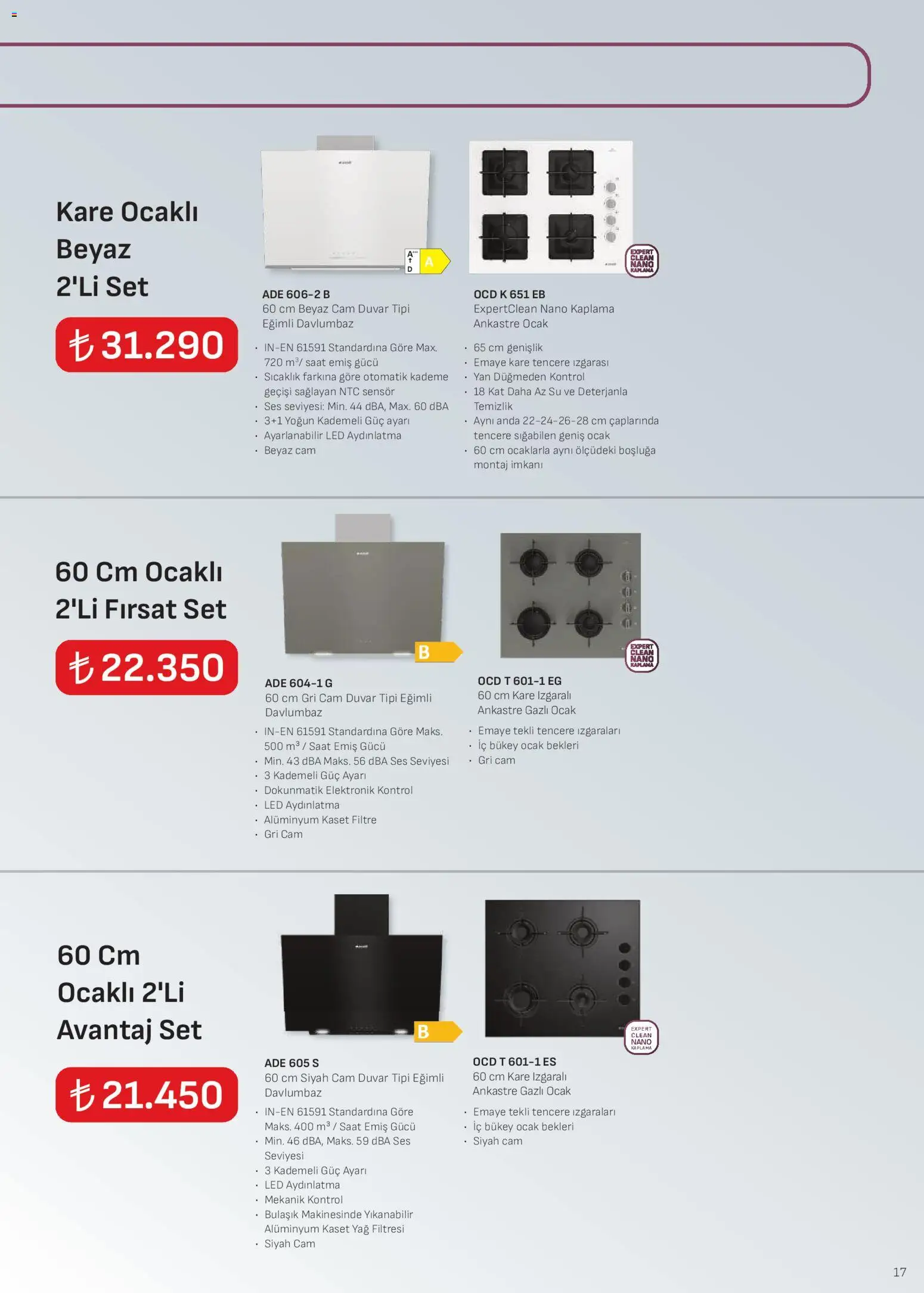 Arçelik Ankastre Kataloğu - 01.01.2025 tarihinden itibaren geçerlidir | Sayfa: 17 | Ürünler: Davlumbaz, Yağ, Su, Ses