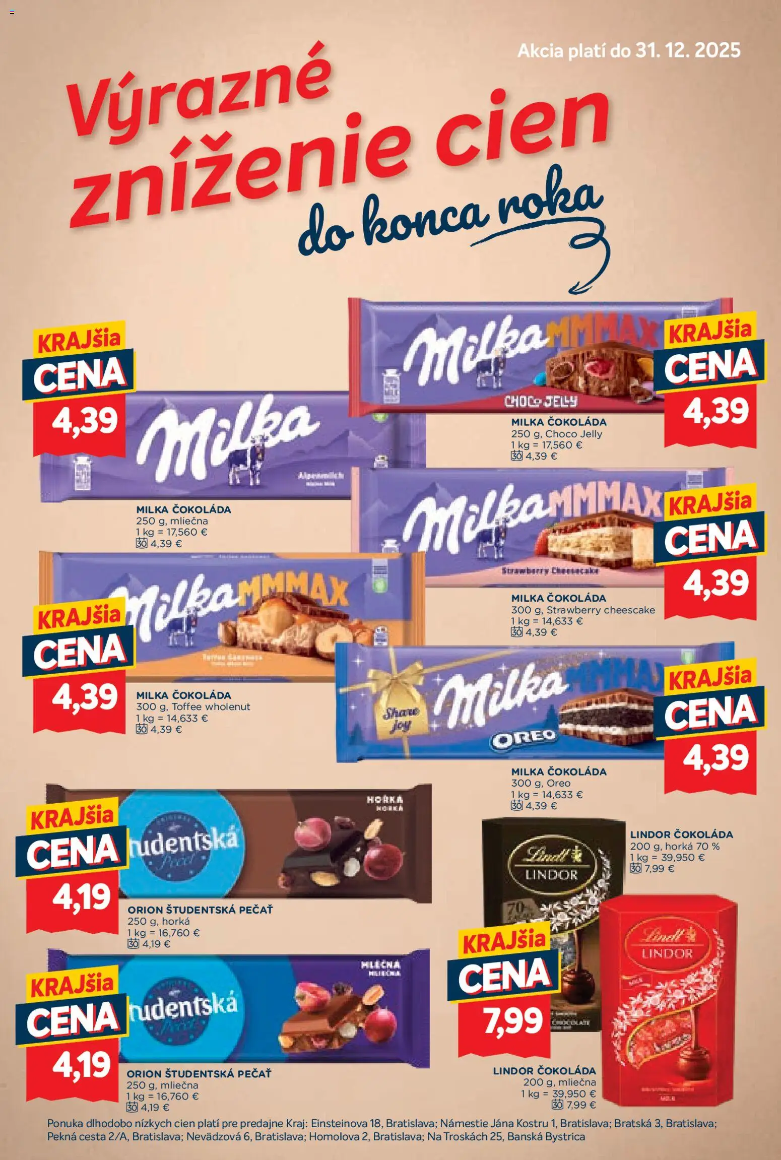 Nové Kraj akcie – leták je platný od 04.12.2025 | Strana: 12 | Produkty: Lindor, Čokoláda, Študentská pečať, Milka