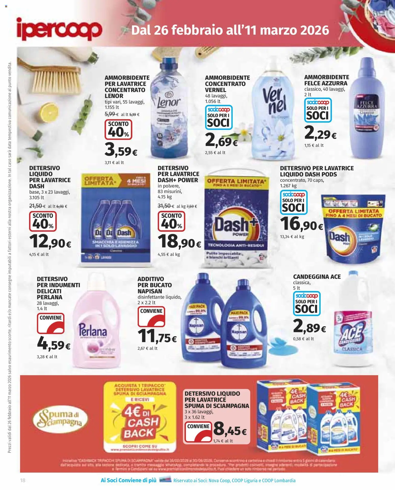 Volantino Ipercoop del 26.02.2026 | Pagina: 18 | Prodotti: Ammorbidente, Candeggina, Lavatrice, Data