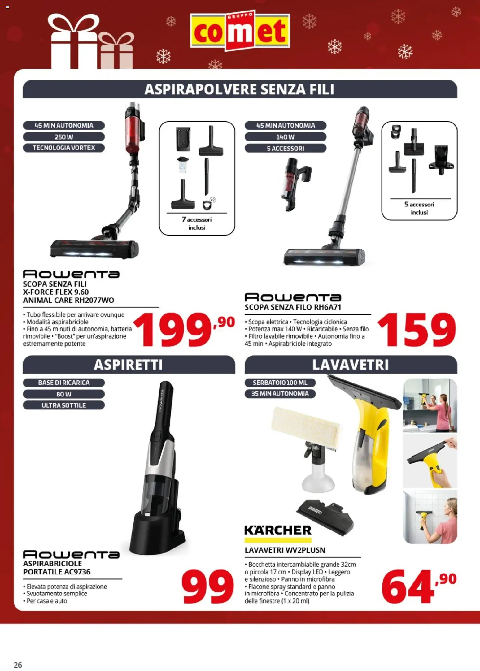 Volantino Comet del 01.12.2025 | Pagina: 26 | Prodotti: Scopa elettrica, Aspirapolvere senza fili, Tubo, Aspirapolvere