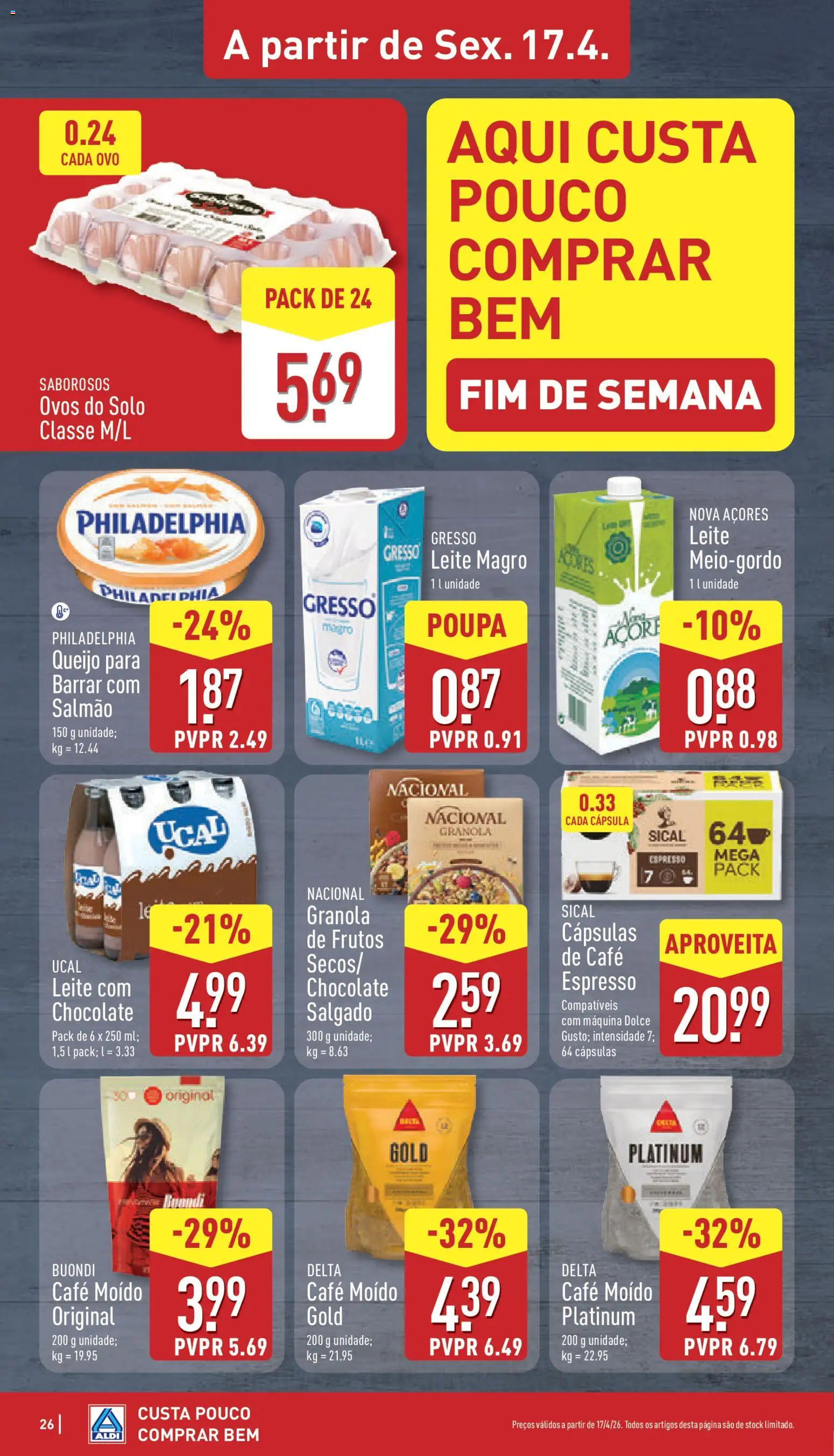 Aldi folheto │ válido de 13.04.2026 | Página: 26 | Produtos: Salmão, Ovos, Café, Chocolate