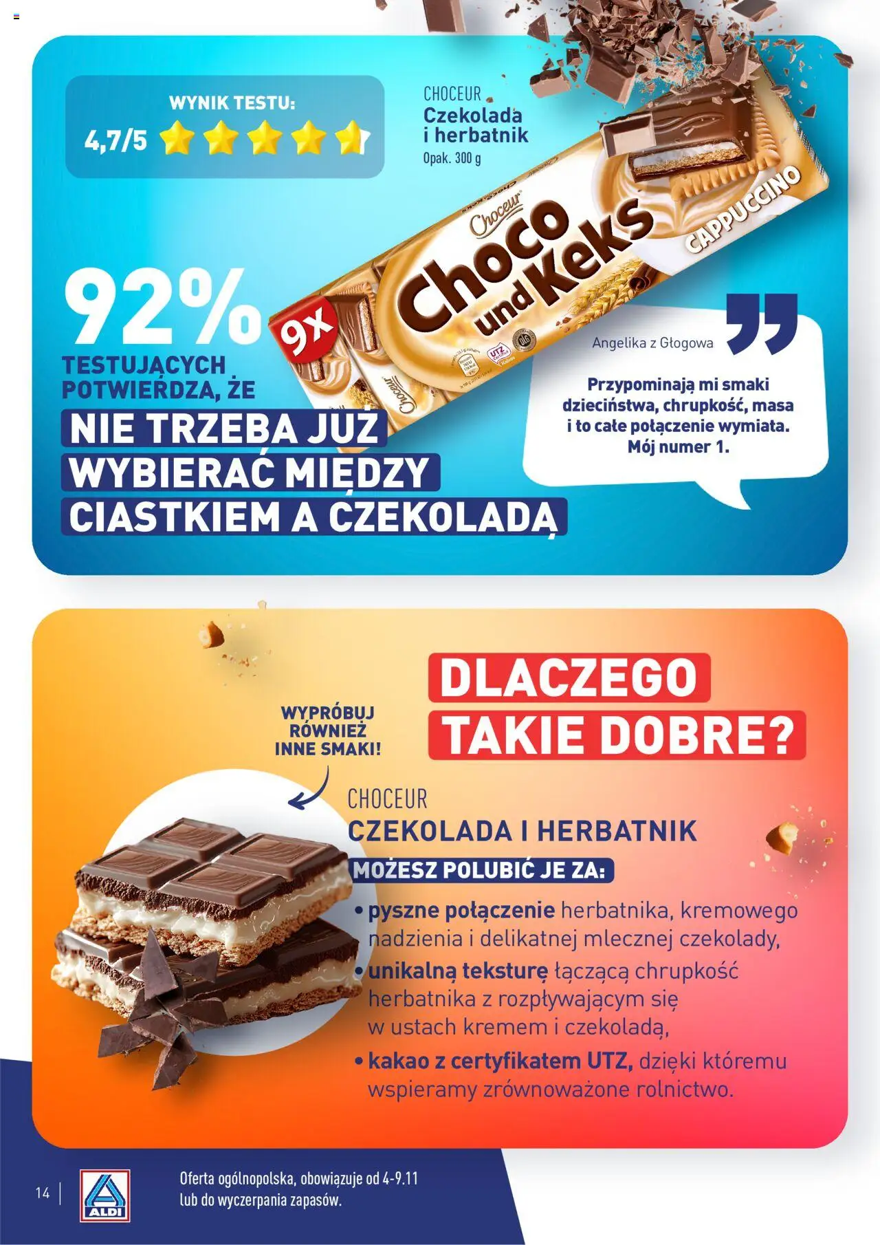 Aldi Gazetka - Wielki test od 04.11.2024 | Strona: 14 | Produkty: Kakao, Cappuccino, Czekolada