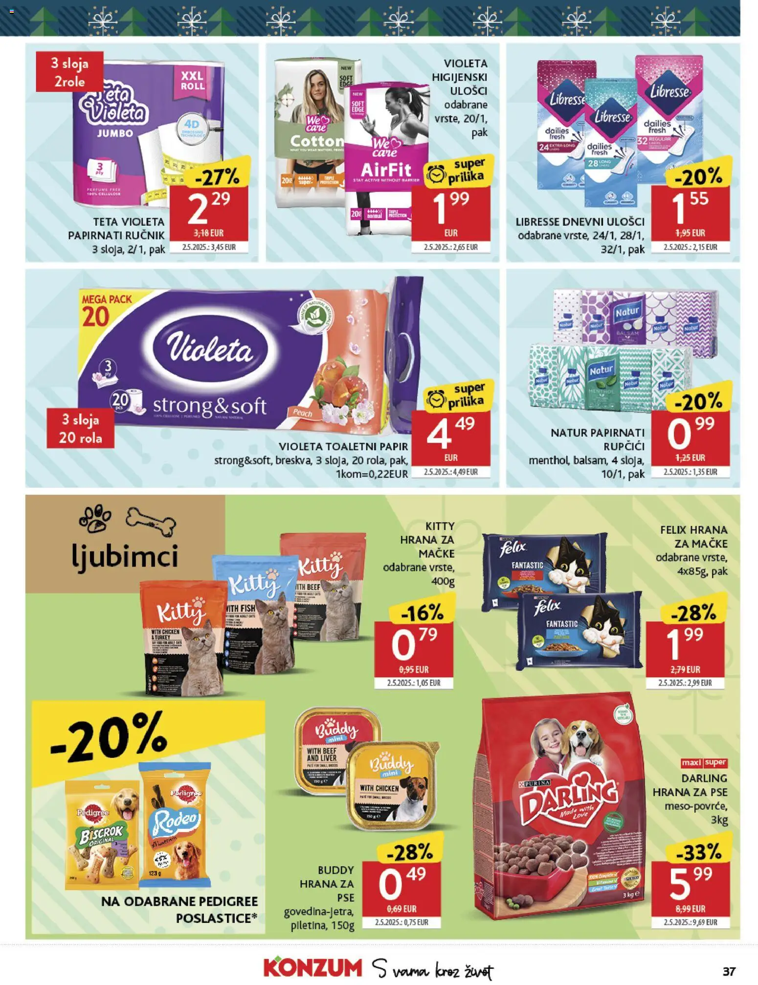 Konzum katalog | vrijedi od 26.11.2025 | Stranica: 37 | Proizvodi: Dnevni ulošci, Hrana za pse, Toaletni papir, Libresse