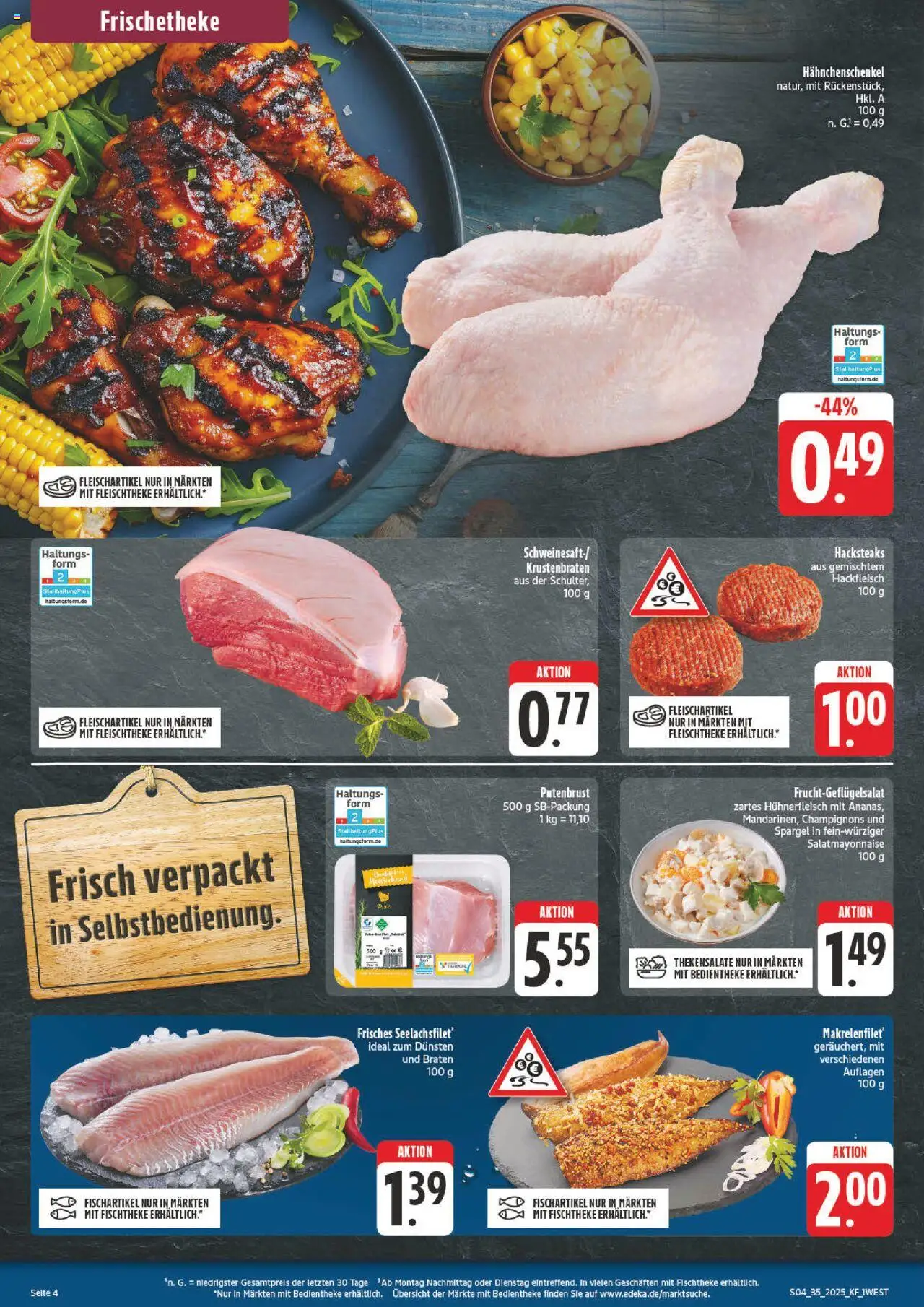 nah & gut Prospekt 	 - gültig ab dem 25.08.2025 | Seite: 4 | Produkte: Hahnchenschenkel, Champignons, Hühnerfleisch, Hackfleisch