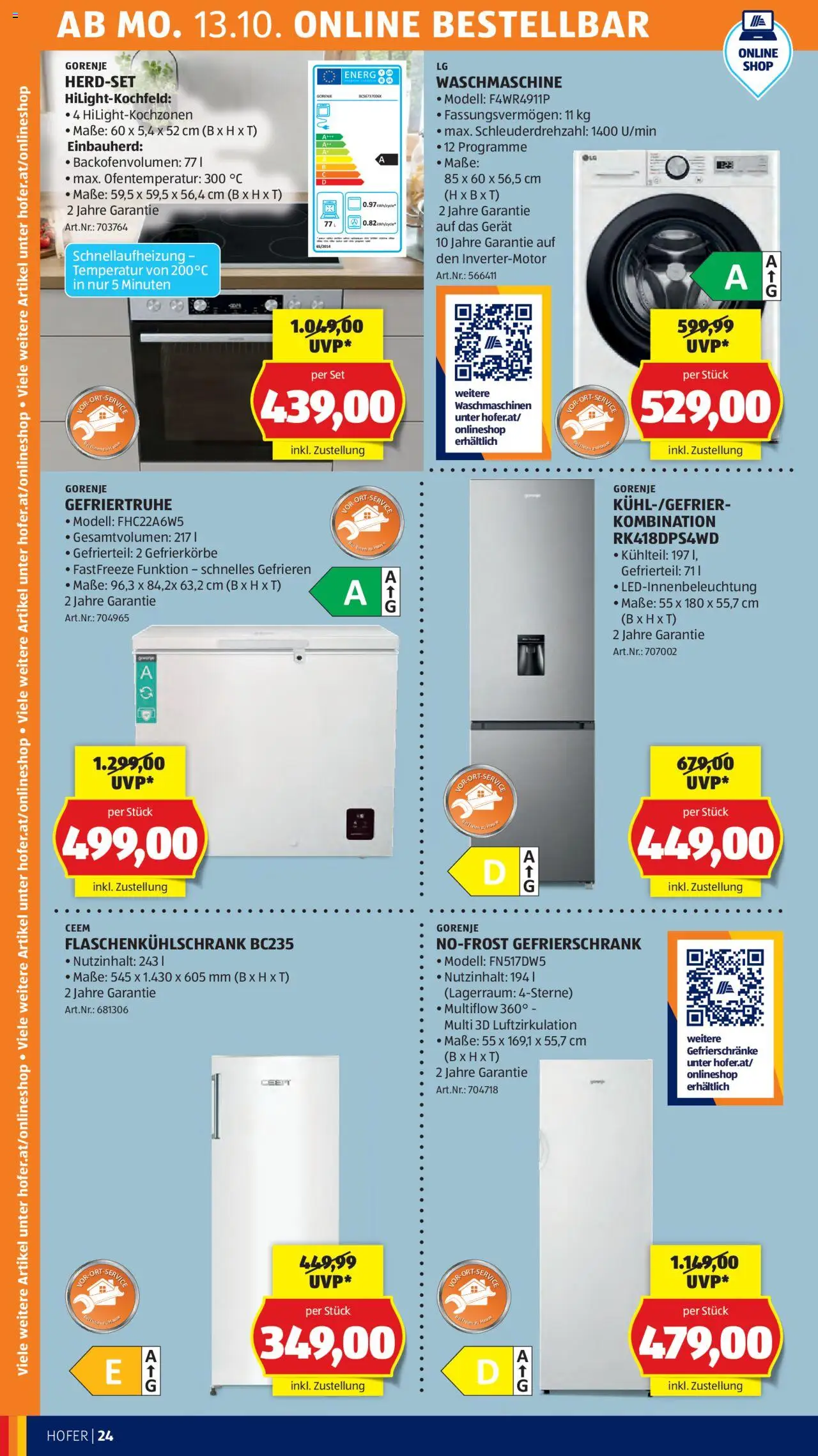 Hofer Flugblatt gültig ab 10.10.2025 | Seite: 28 | Produkte: Gefrierschrank, Waschmaschine