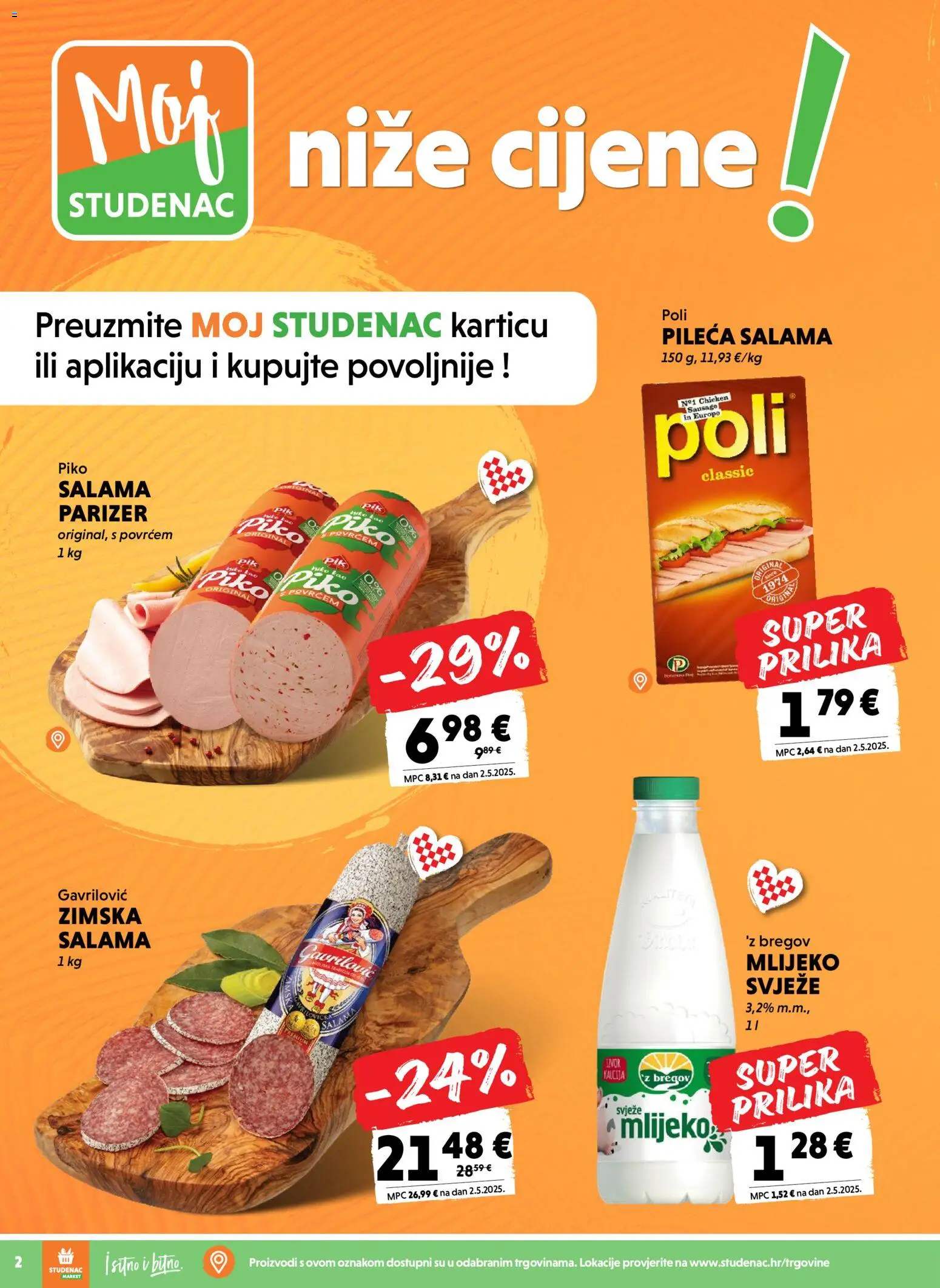 Studenac katalog | vrijedi od 01.04.2026 | Stranica: 2 | Proizvodi: Mlijeko, Salama, Parizer