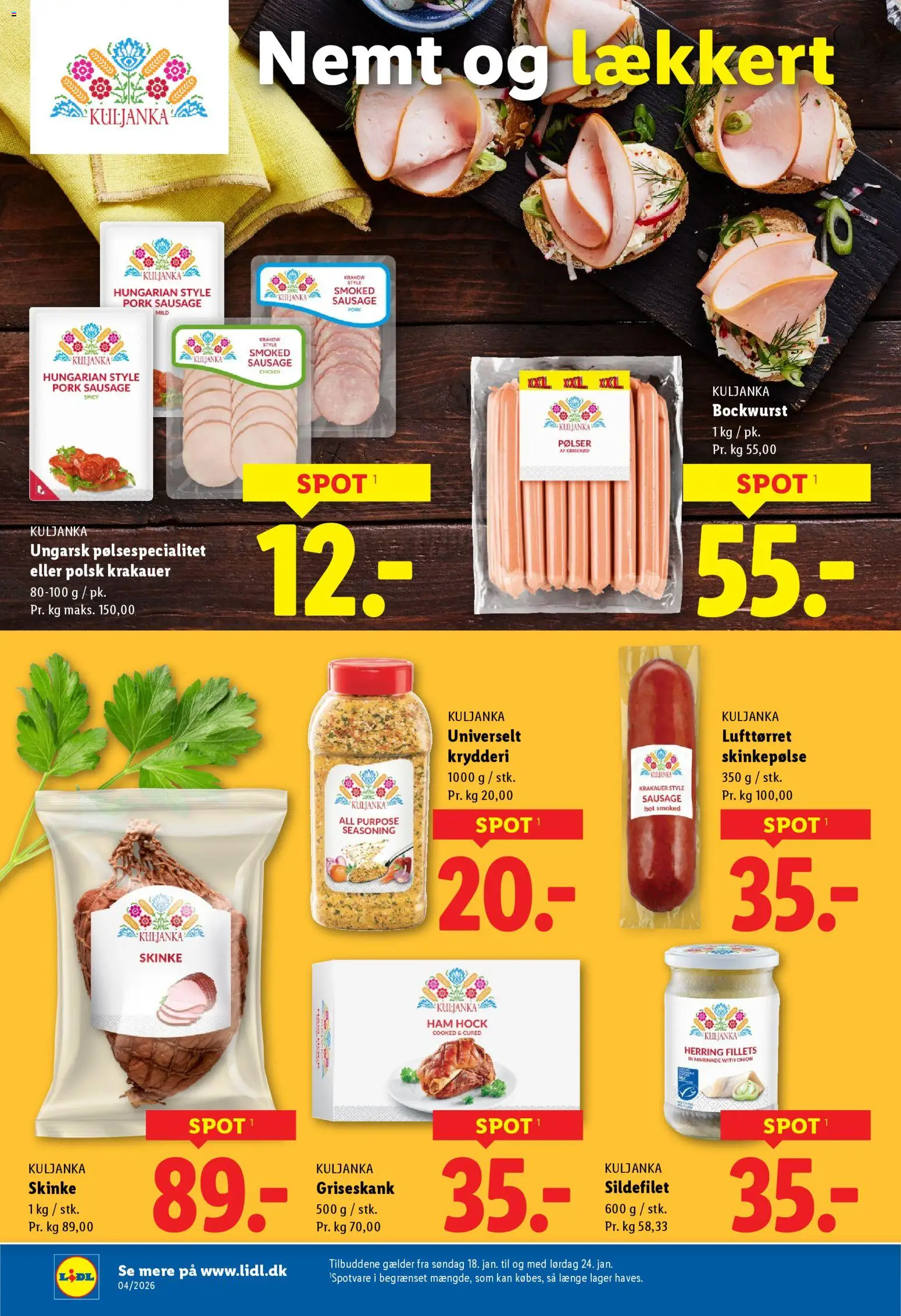 Lidl tilbudsavis – gyldig fra 18.01.2026 | Side: 12 | Produkter: Pølser, Skinke, Søm