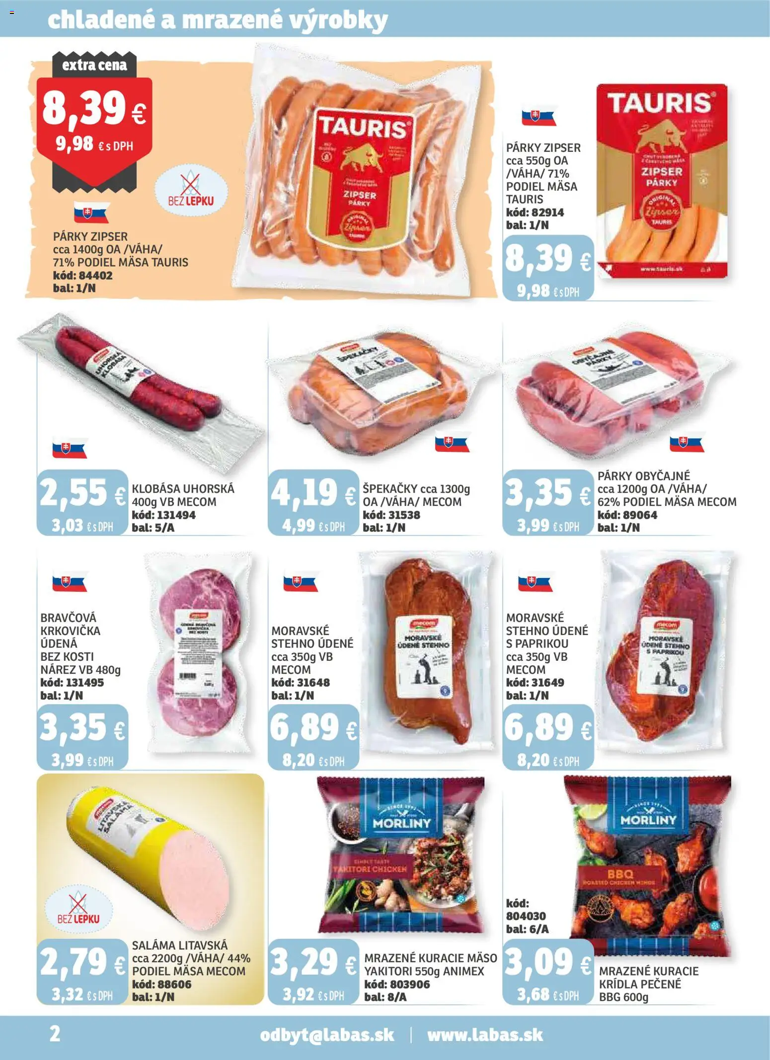 Nové Labaš akcie – leták je platný od 28.11.2025 | Strana: 2 | Produkty: Saláma, Klobása, Krkovička, Párky
