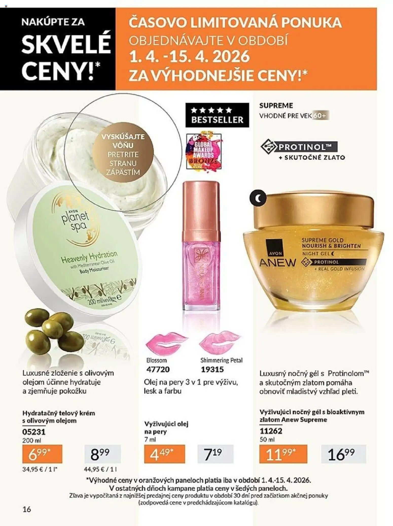 Nové Avon akcie – leták je platný od 01.04.2026 | Strana: 16 | Produkty: Olej, Telový krém, Krém