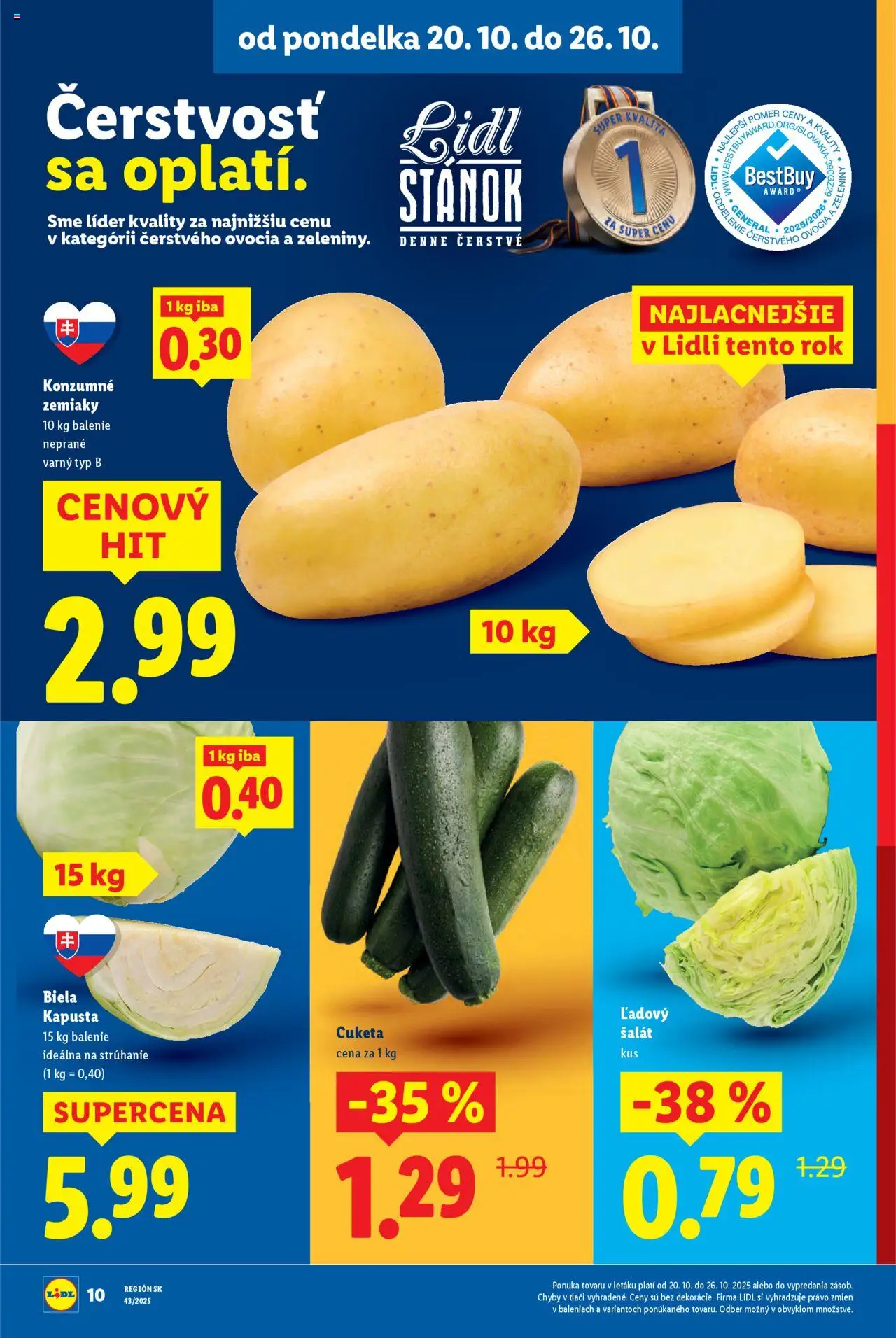 Nové Lidl akcie – leták je platný od 20.10.2025 | Strana: 12 | Produkty: Kapusta, Šalát, Zemiaky, Cuketa
