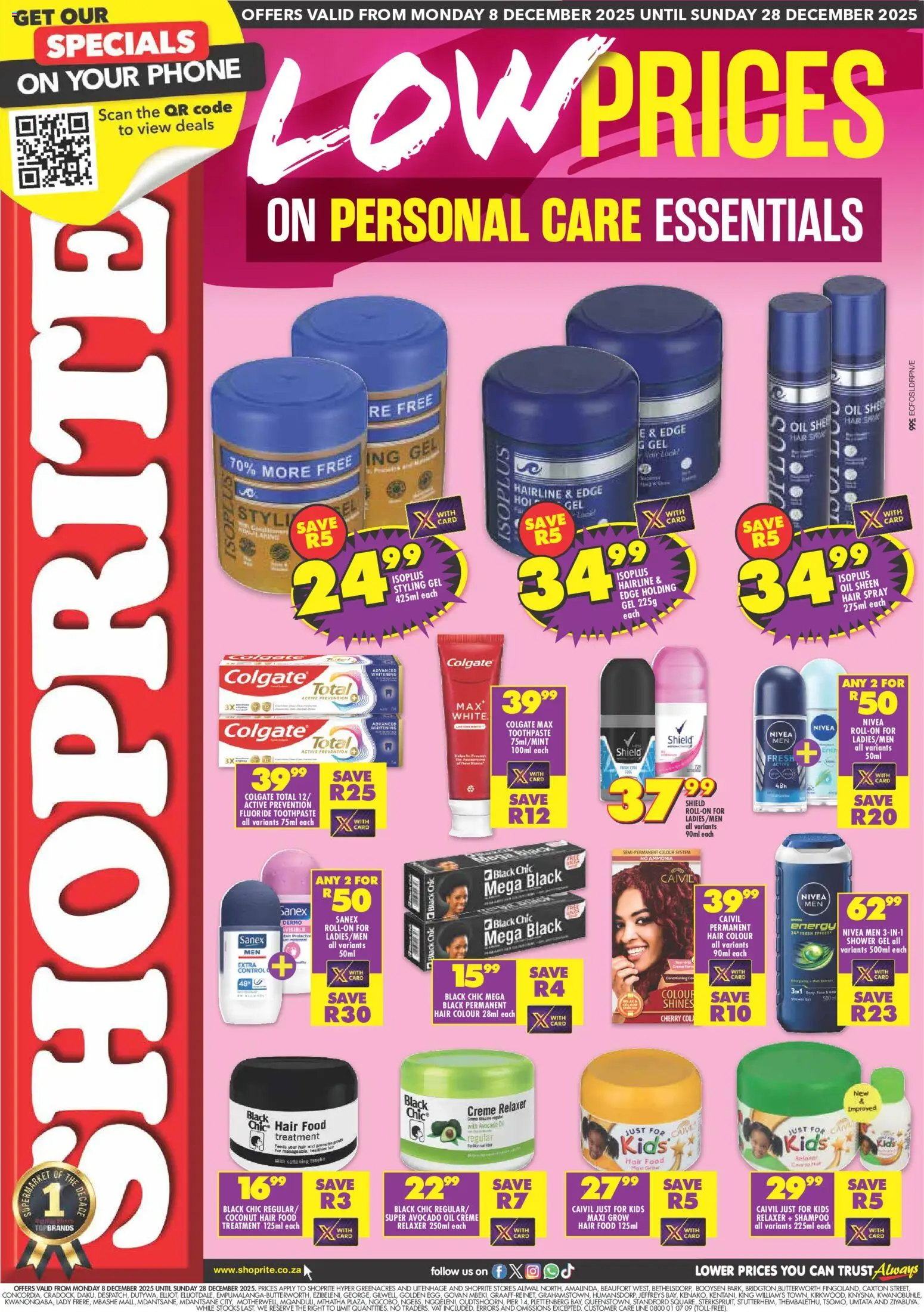 New Shoprite catalogue – valid from 08.12.2025 | Page: 1 | Products: Hair colour, Shampoo, Hair spray, Shower gel