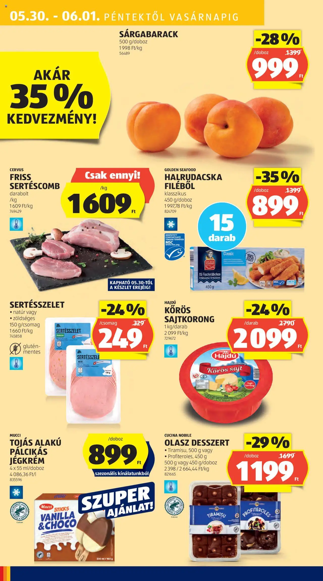 Aldi akciós ujság - amely érvényes a következő dátumtól: 29.05.2025 | Oldal: 48 | Termékek: Tiramisu, Profiteroles, Jégkrém, Halrudacska
