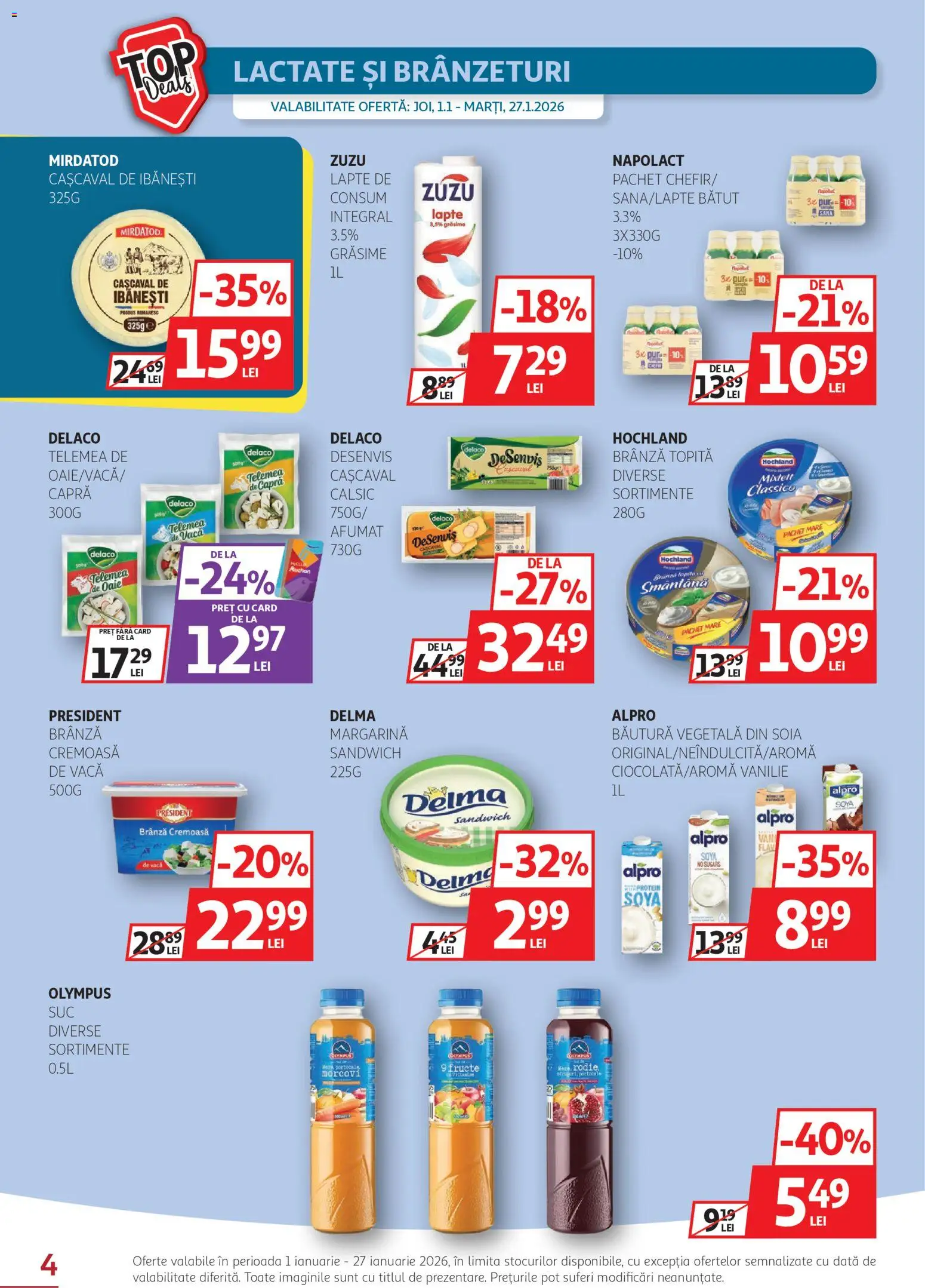 Noul catalog Auchan – valabil de la 01.01.2026 | Pagină: 4 | Produse: Light Kedi Konservesi, Cașcaval, Brânză, Fructe