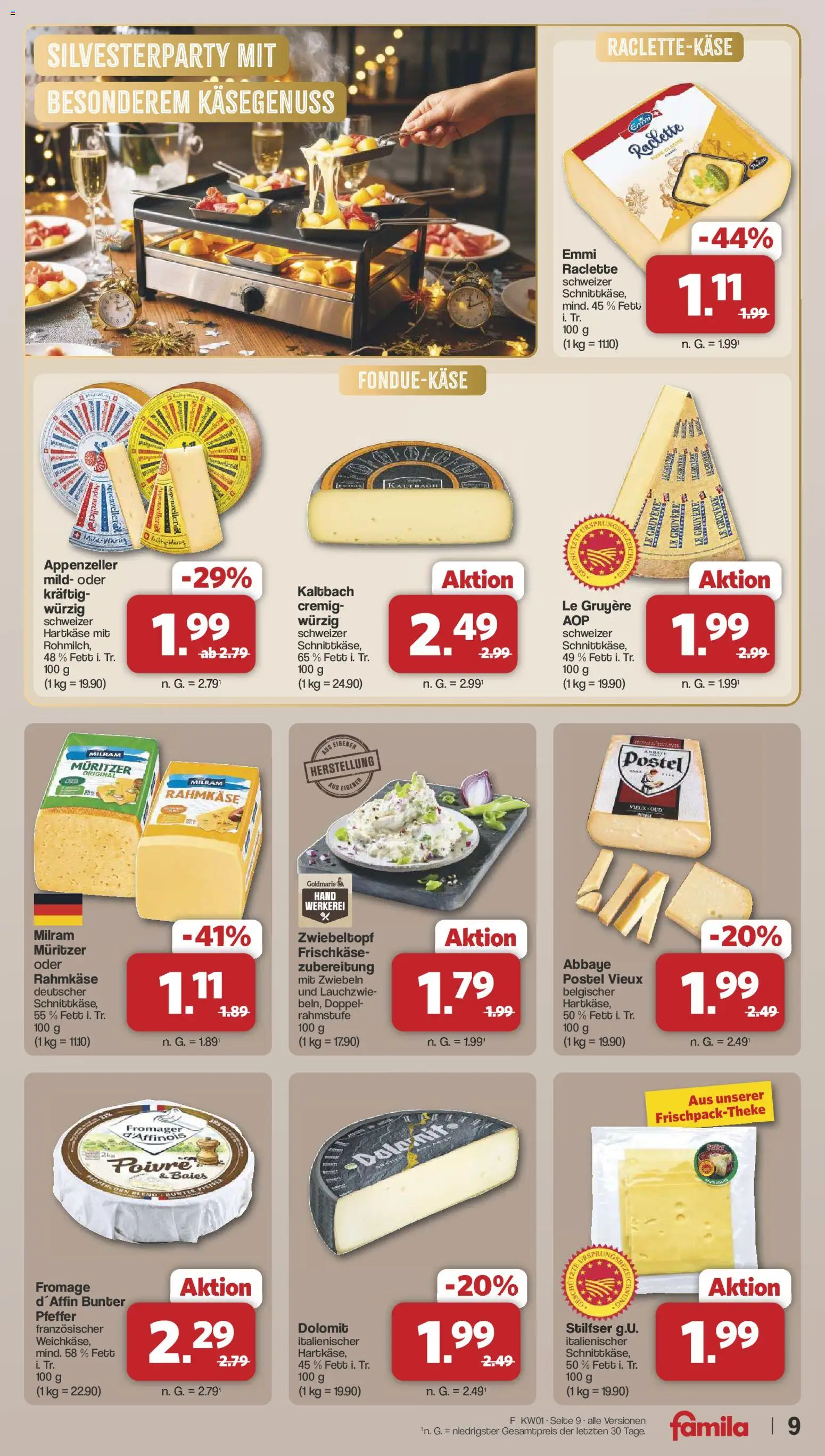 Famila Nordwest Prospekt 	 – gültig ab 29.12.2025 | Seite: 9 | Produkte: Zwiebeln, Milram, Pfeffer, Raclette