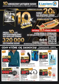 Pogląd oferty "E.Leclerc Gazetka - Radom" - ważna od 10.11.2025 | Strona: 1 | Produkty: Karta, Pralka, Czajnik, Sushi