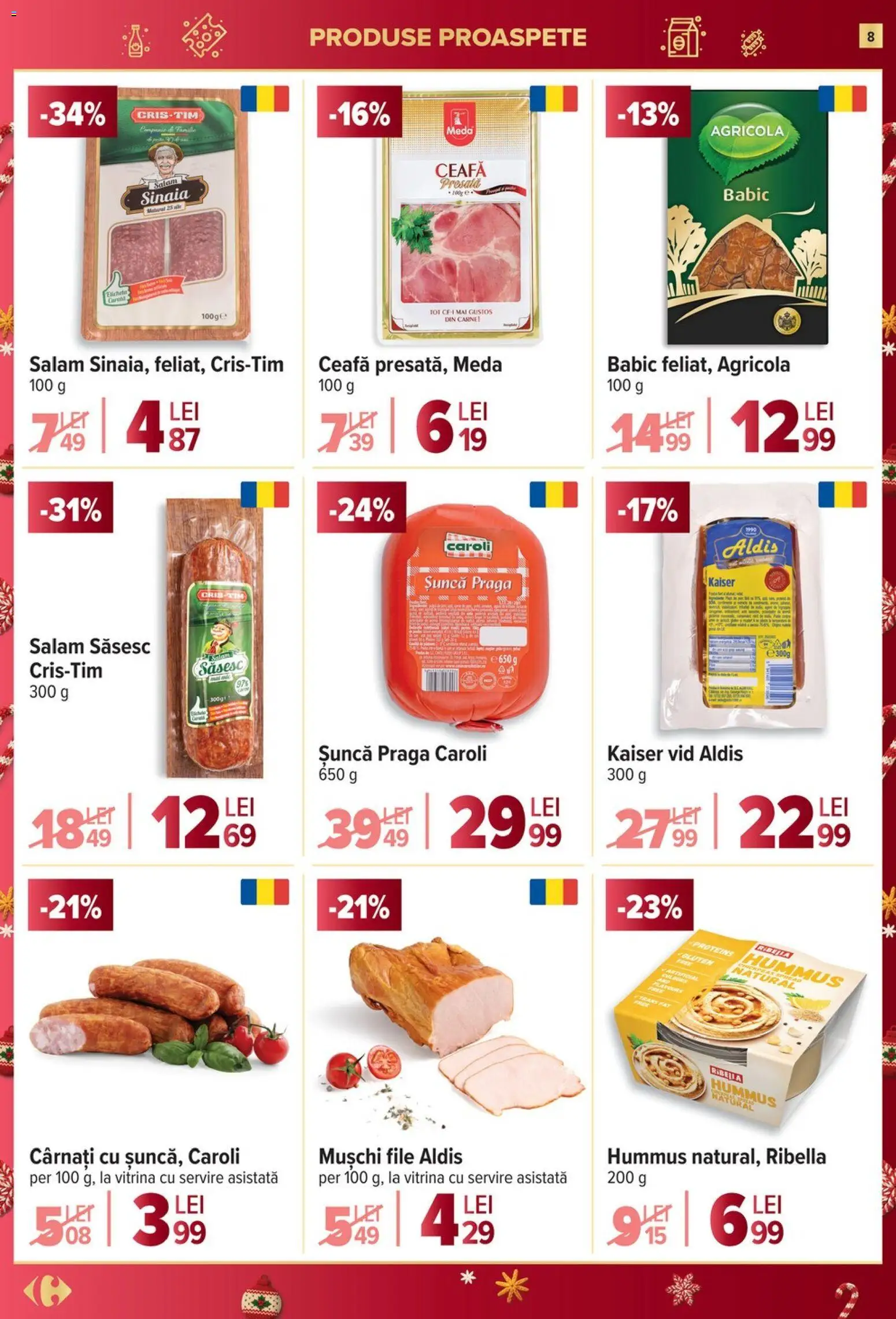 Noul catalog Carrefour – valabil de la 10.12.2025 | Pagină: 8 | Produse: Vitrină, Salam, Șuncă, Cârnați