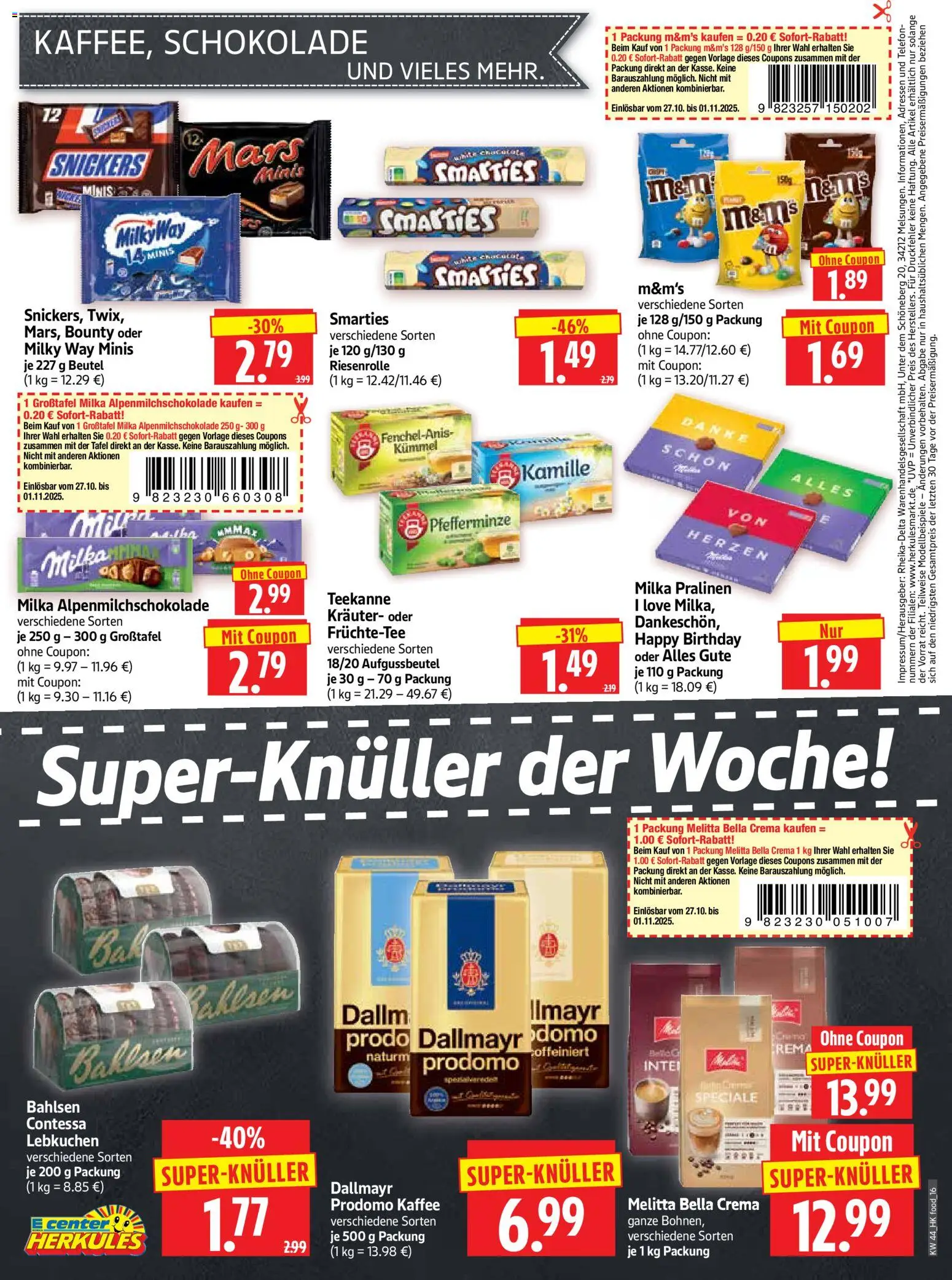 HERKULES Prospekt 	 – gültig ab 27.10.2025 | Seite: 16 | Produkte: Melitta, Smarties, Teekanne, Telefon