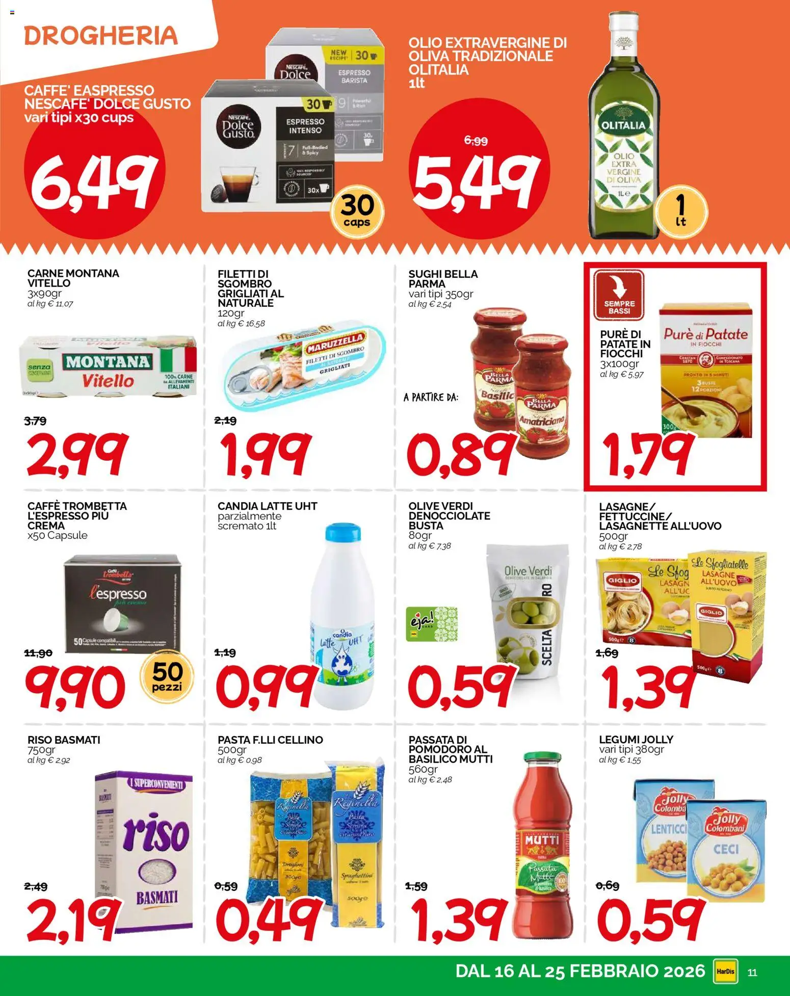 Volantino HarDis del 16.02.2026 | Pagina: 11 | Prodotti: Riso Basmati, Caffè, Vitello, Mutti